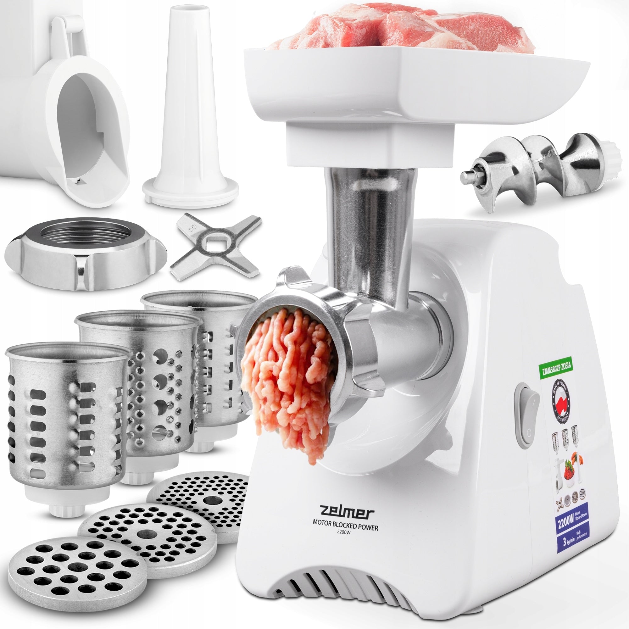 Poland MEAT GRINDER ZELMER WITH SHREDDER 2200W 3 KG/MIN 6in1
