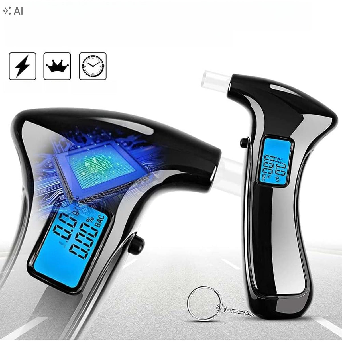 Police Alcohol Tester Digital Breathalyzer With LCD Display 10 Mouthpieces Black Packaging status original