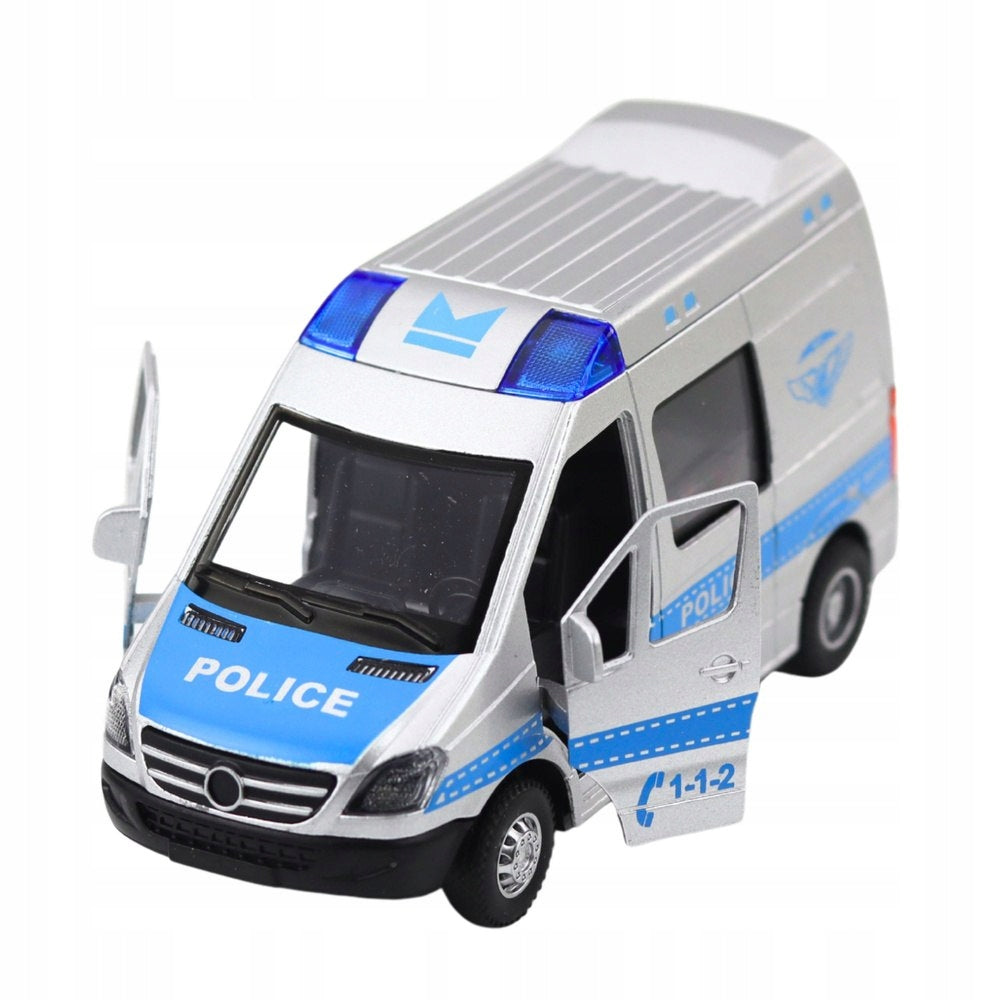 Police Car Metal Drive Pull Back Lights Sounds 1:32 Manufacturer code 23180