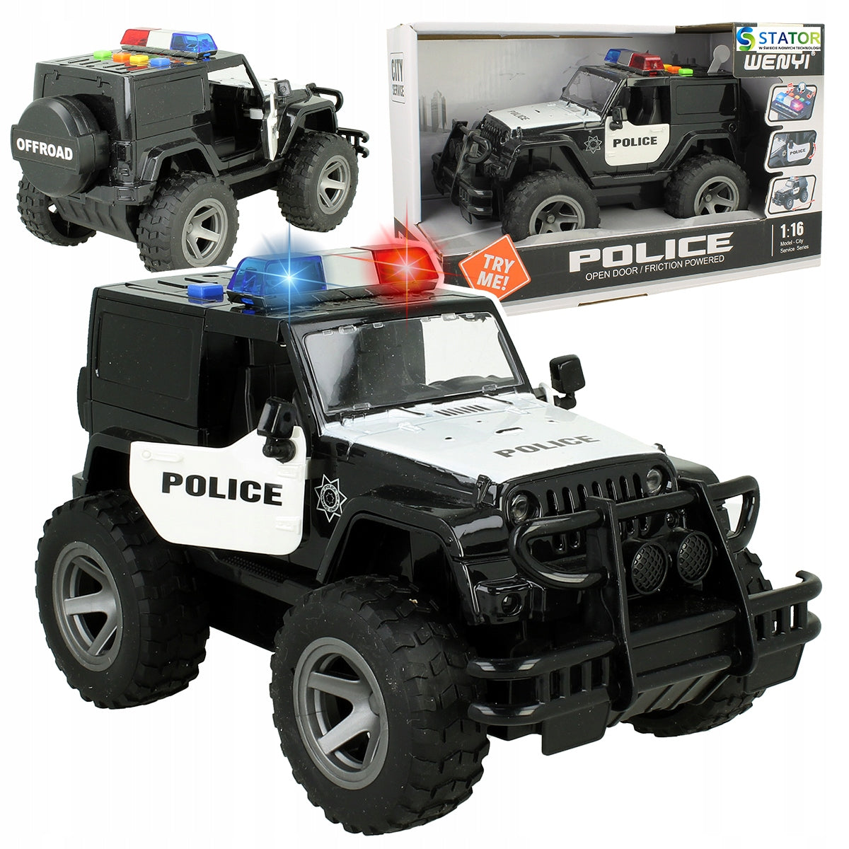 Police Car Off-Road Auto Jeep Drive 1:16 Light LED Sound Police Brand Stator