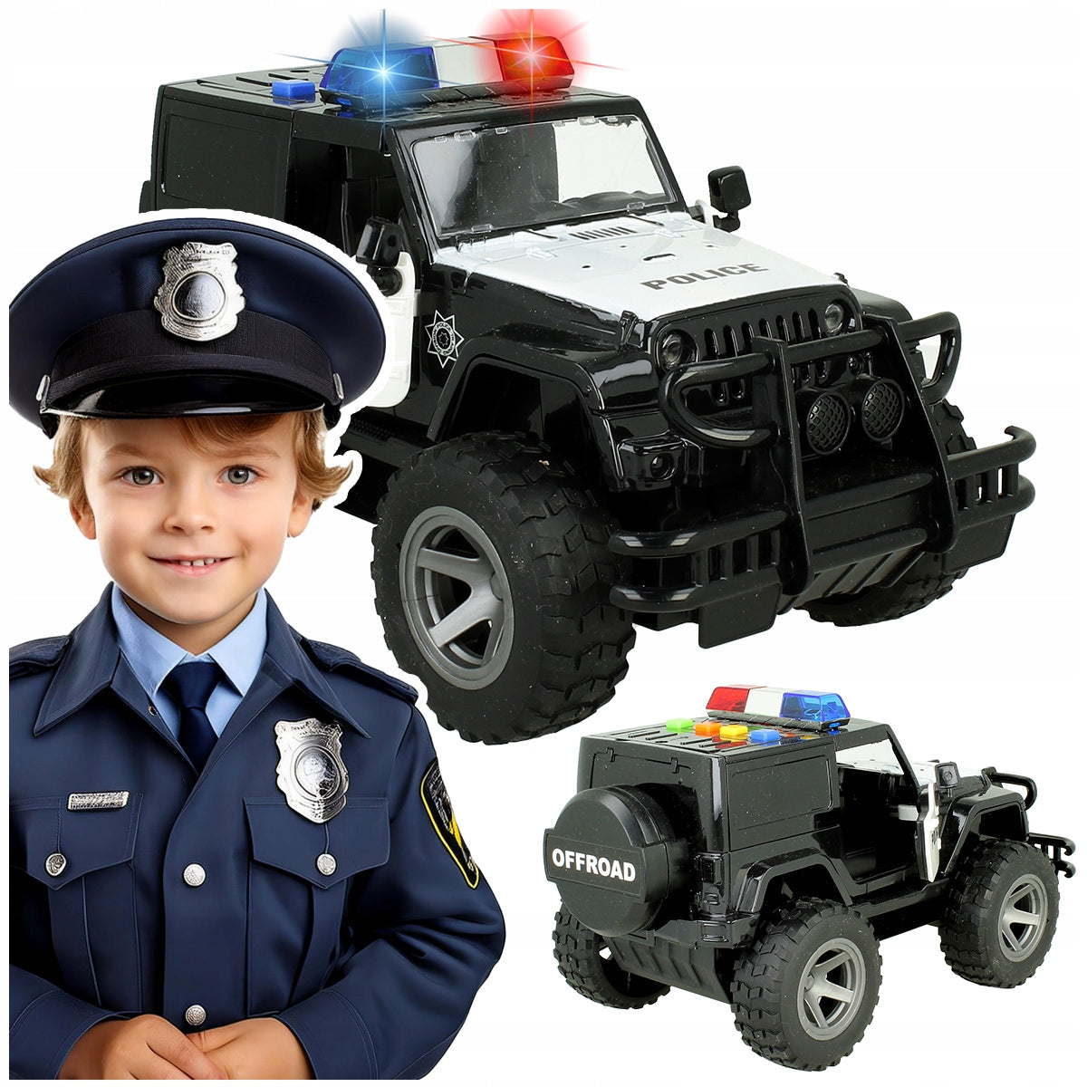 Police Car Off-Road Auto Jeep Drive 1:16 Light LED Sound Police