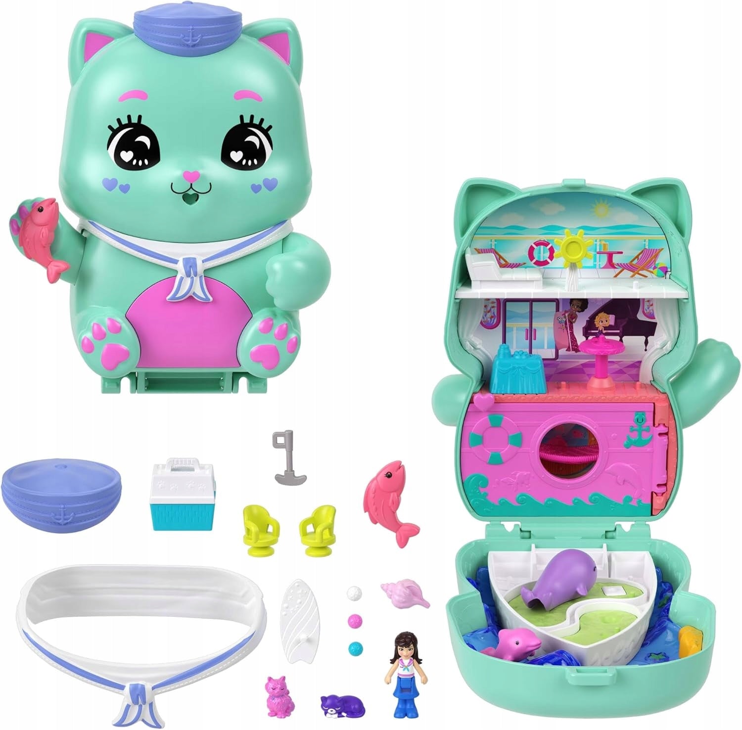 Polly Pocket Cat Cruise Ship Set Compact Doll Accessories JCR37