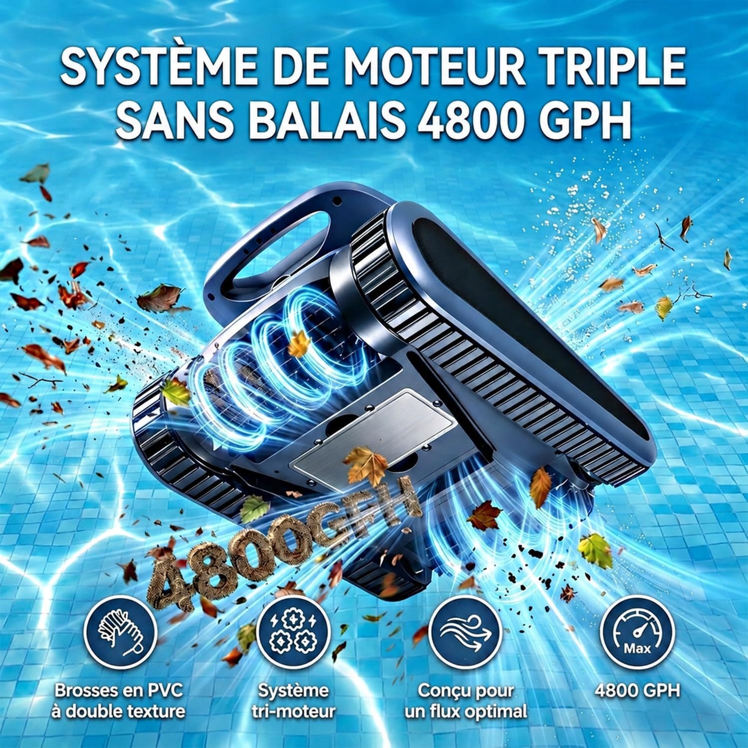Pool Robot Vacuum Cleaners 45000Pa 180W Bottom Wall Waterline 180 minutes Product weight with unit packaging 10 kg