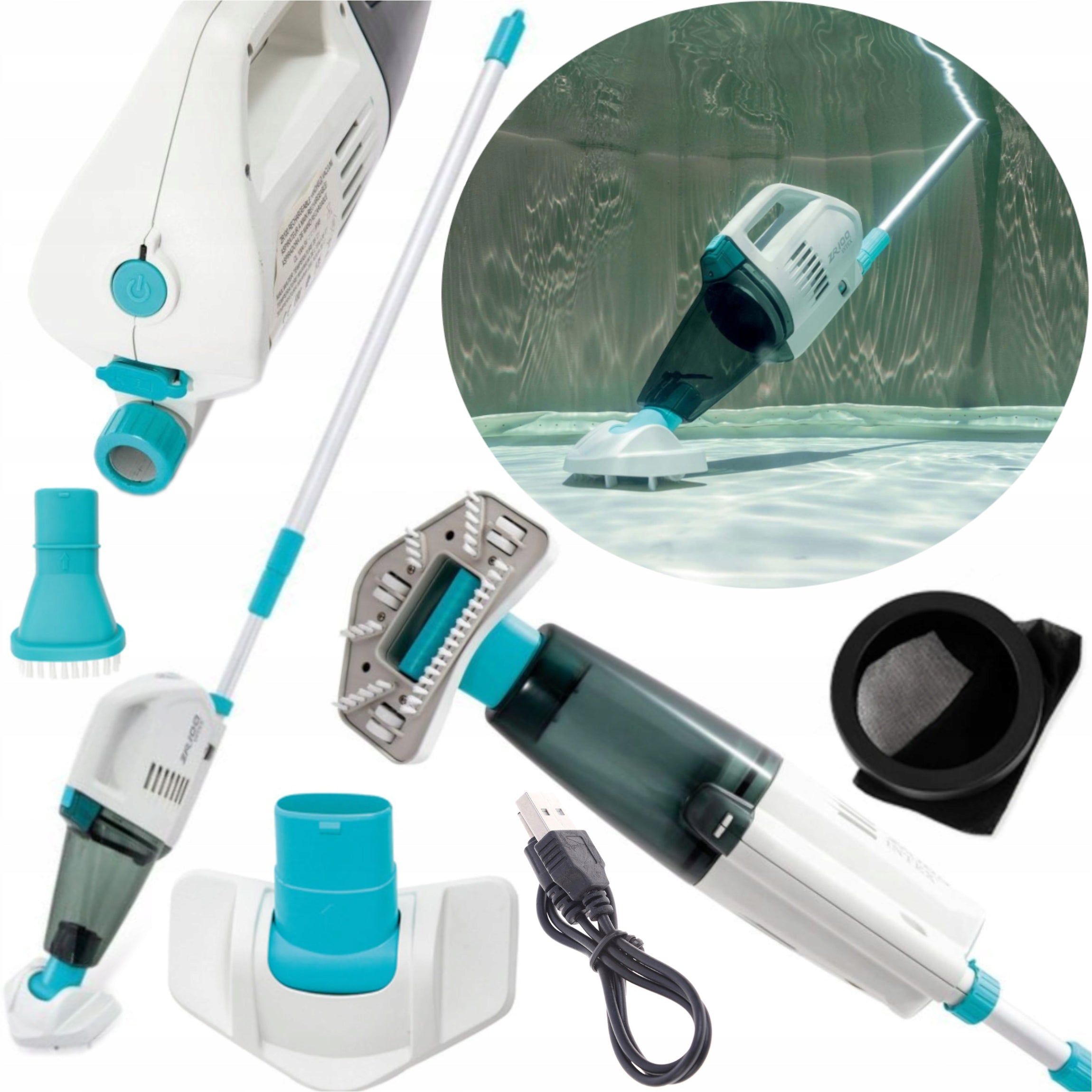 Pool Vacuum Cleaner CORDLESS RECIPROCATING FOR POOL BOTTOM + TIP SET