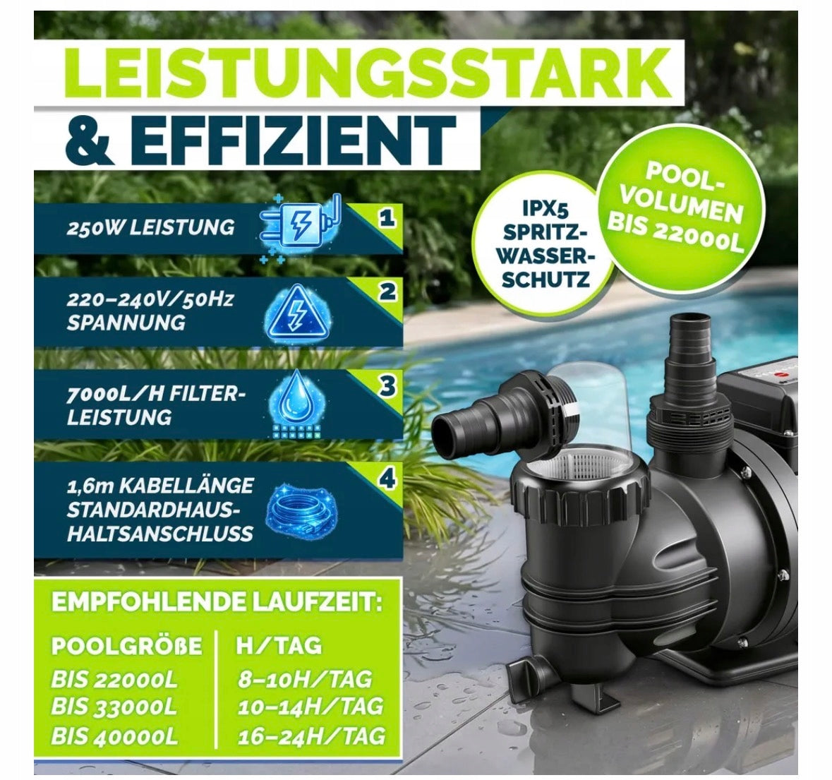 Pool pump 7000 l/h 250 W self-priming filter Manufacturer code 4262498583489