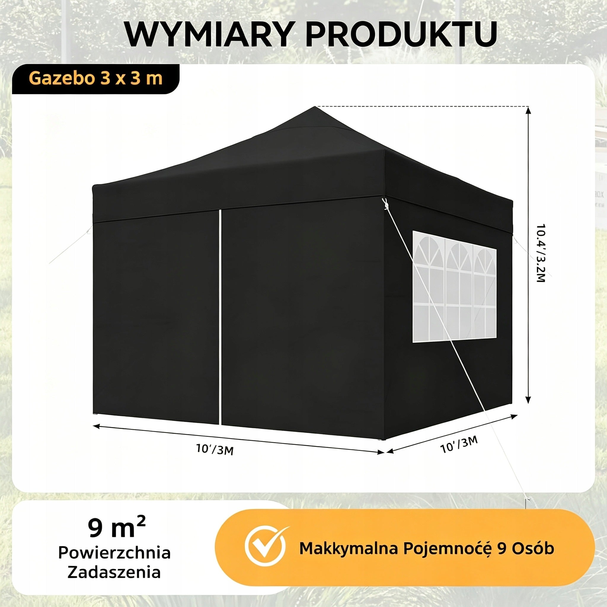 Pop Up Gazebo Tent with 4 Side Walls 3x3m Aoxun, Garden Canopy,Black Manufacturer code G15013-0303BK_SW-AL-PL
