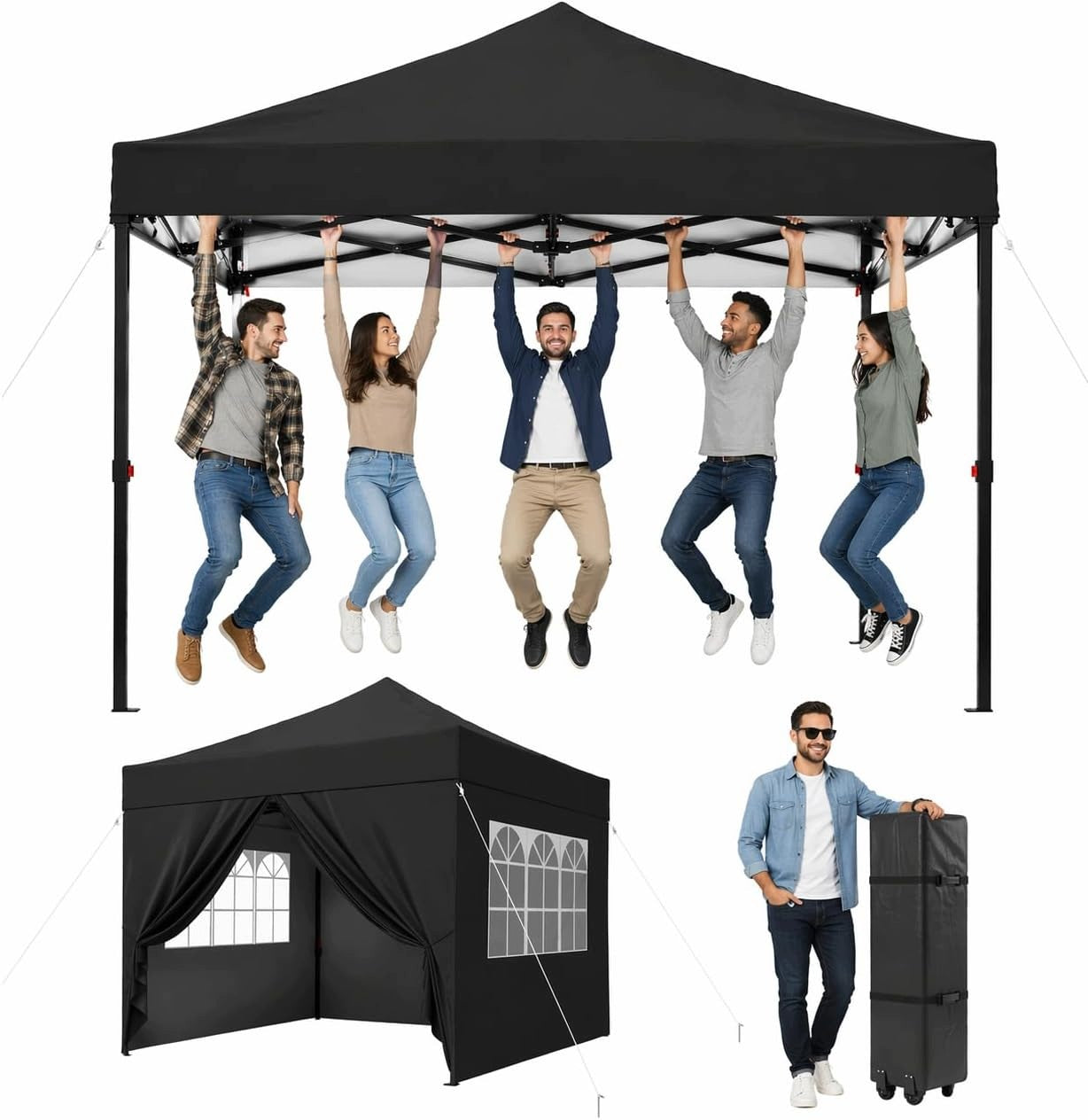 Pop Up Gazebo Tent with 4 Side Walls 3x3m Aoxun, Garden Canopy,Black