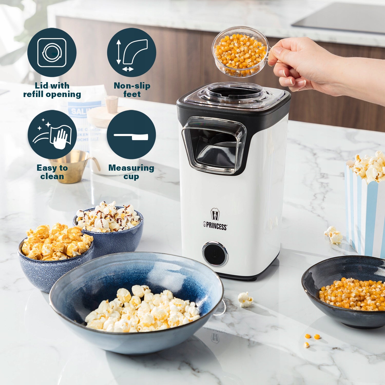 Popcorn Maker Princess 292986 – Hot Air, No Oil, 3 Min, Dishwasher Safe Manufacturer code 01.292986.01.001