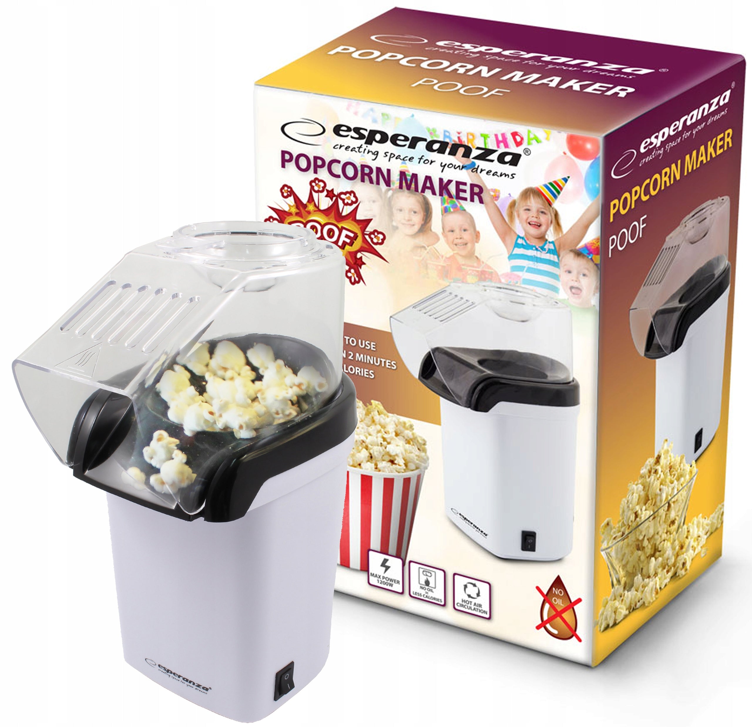 Popcorn machine Esperanza Poof EKP005W (1200W; white) Dominant color white