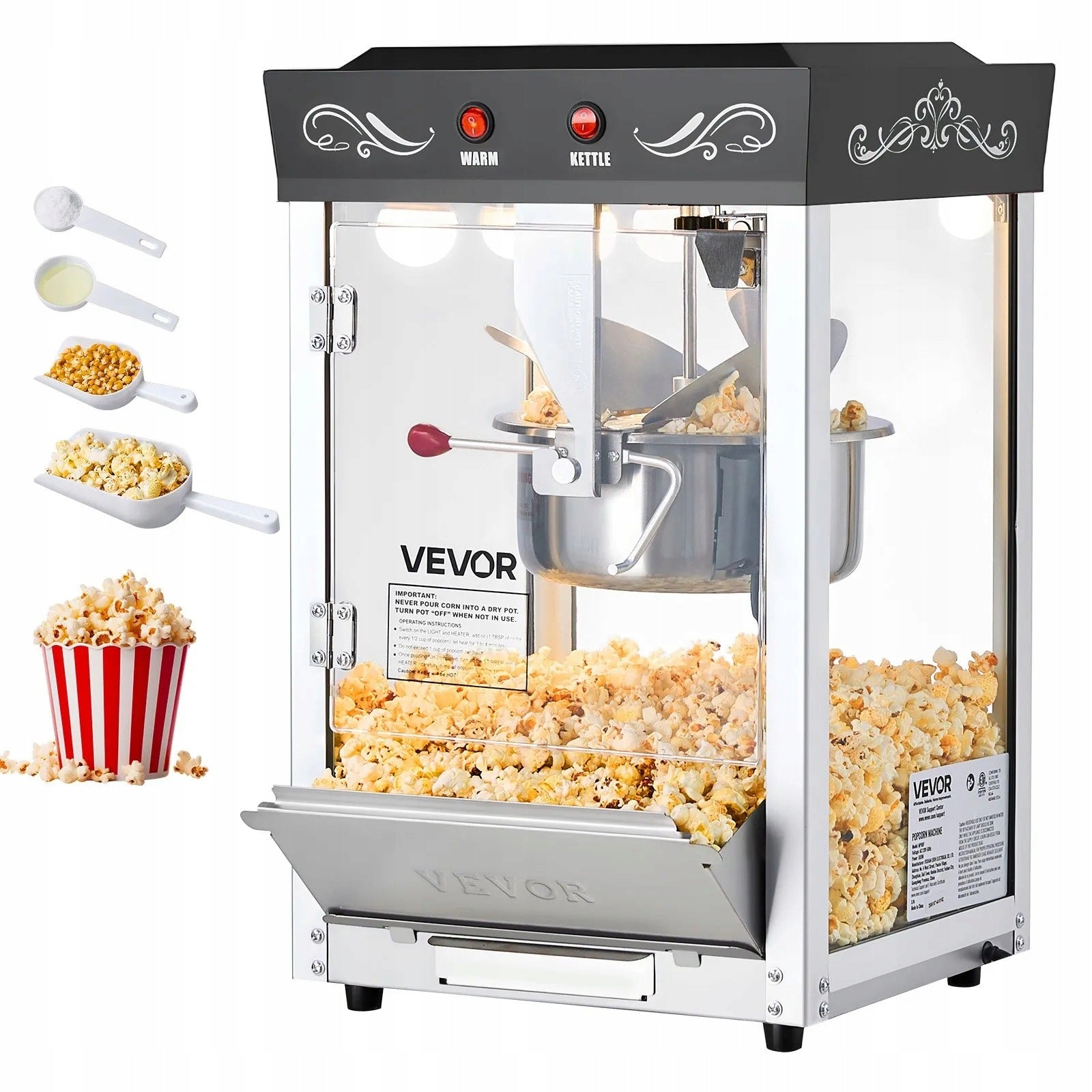 Popcorn machine automatic gastronomy device 800W premium black steel Dominant color black