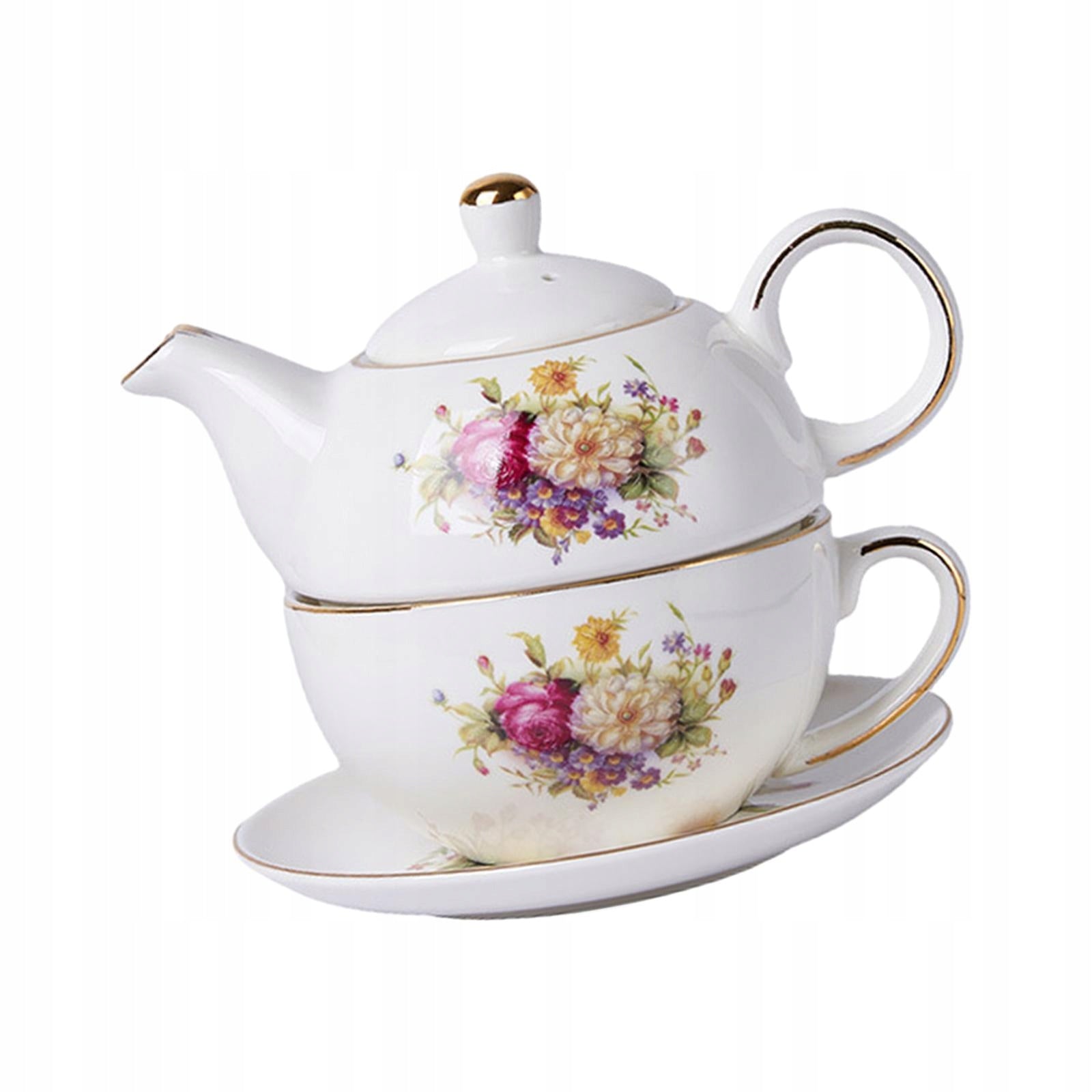 Porcelain Teapot and Cup Set Heat Resistant Durable Watercolor Floral