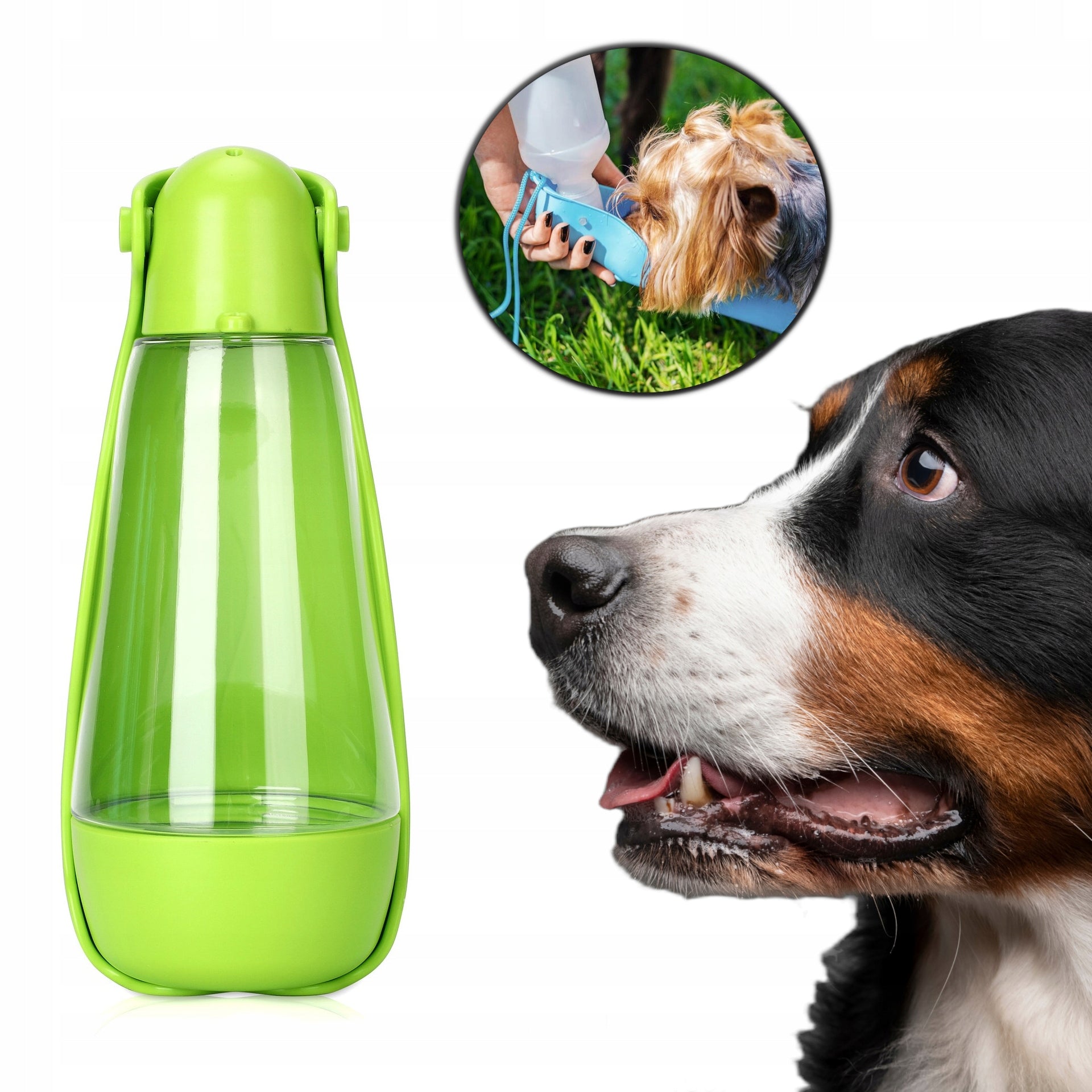 Portable 3in1 Drinker Travel Bottle with Bowl for PSA - GREEN