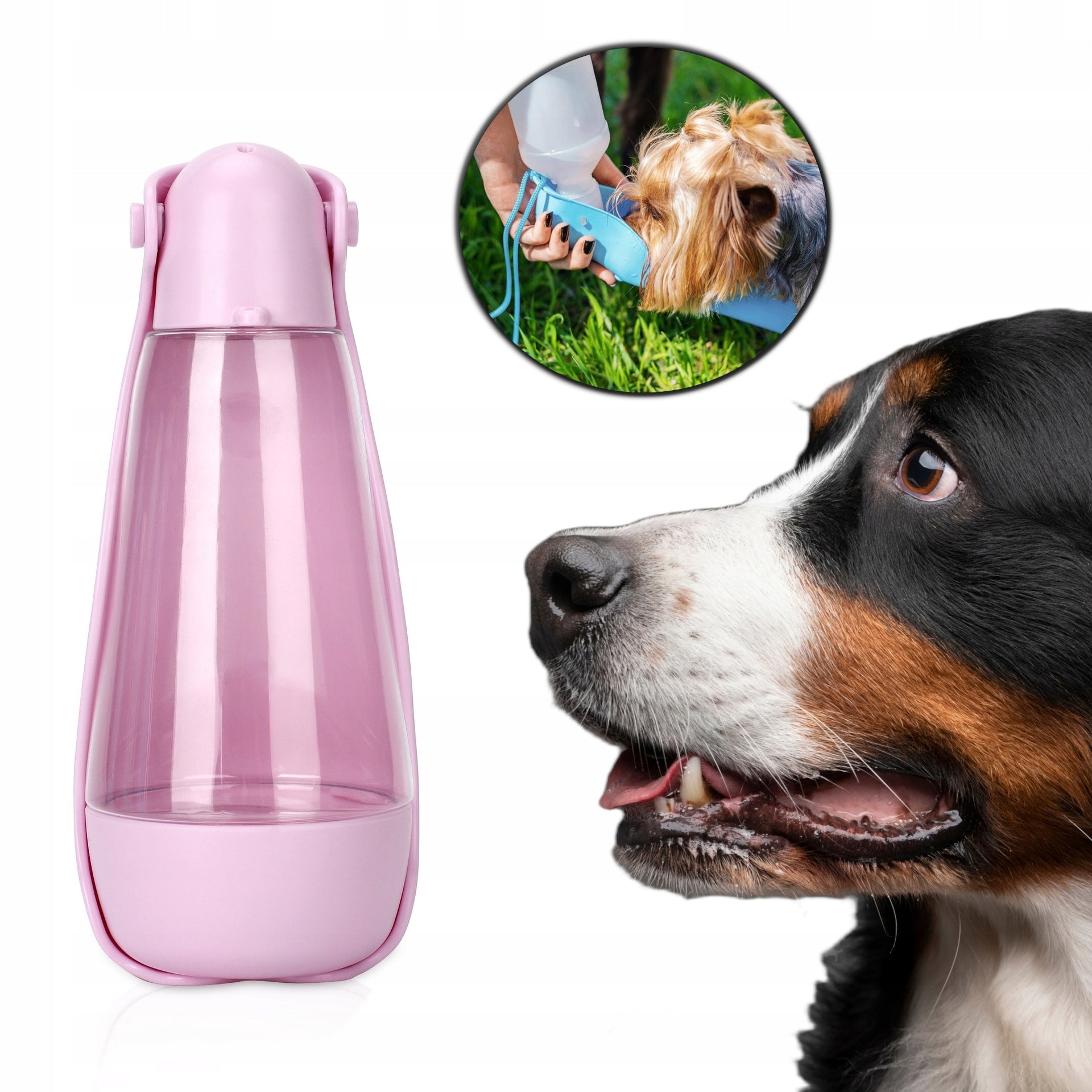 Portable 3in1 Drinker Travel Bottle with Bowl for PSA - PINK