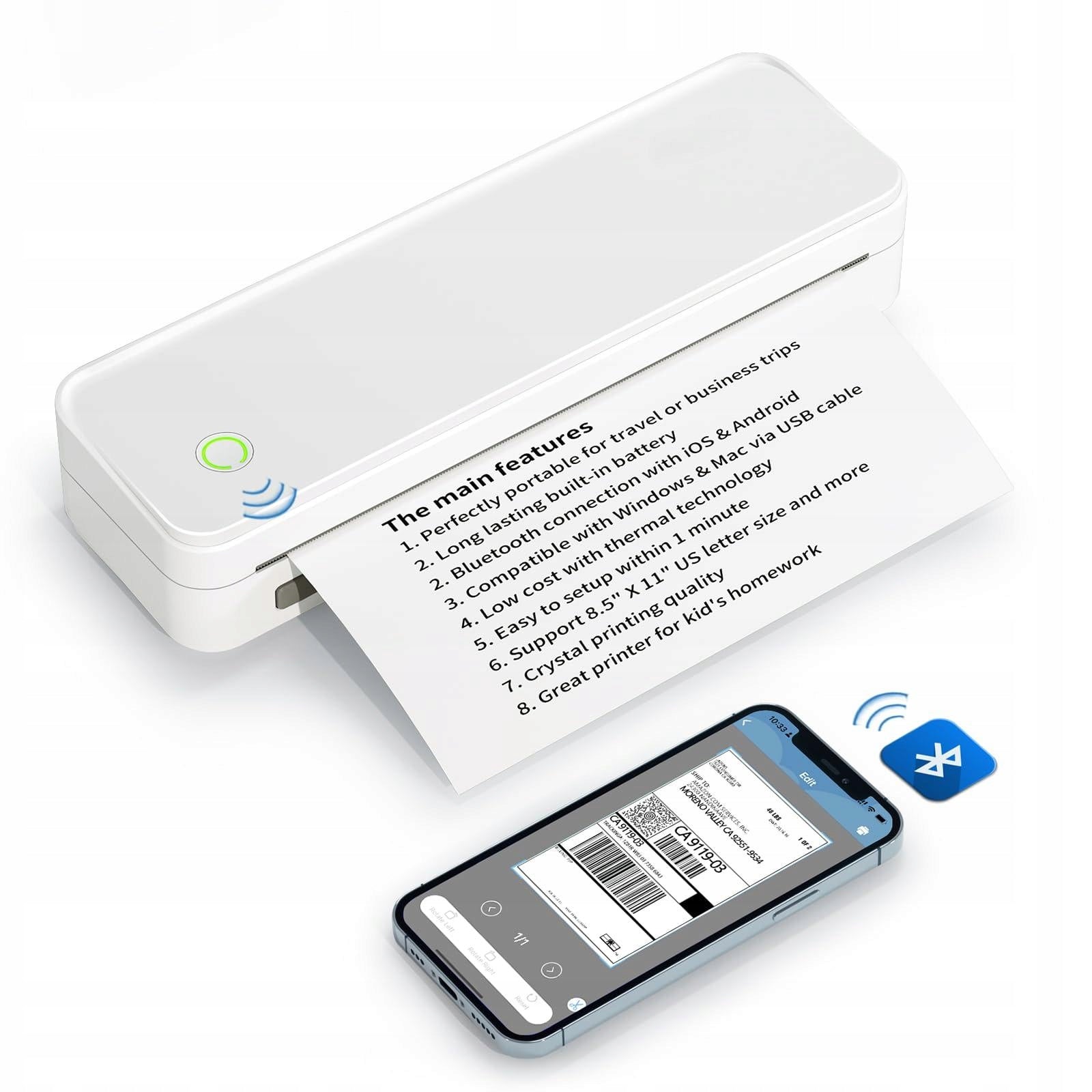 Portable A4 Thermal Printer Without Ink Bluetooth 2600mAh 20mm/s 50-216mm Manufacturer code BXSRMDYJ2