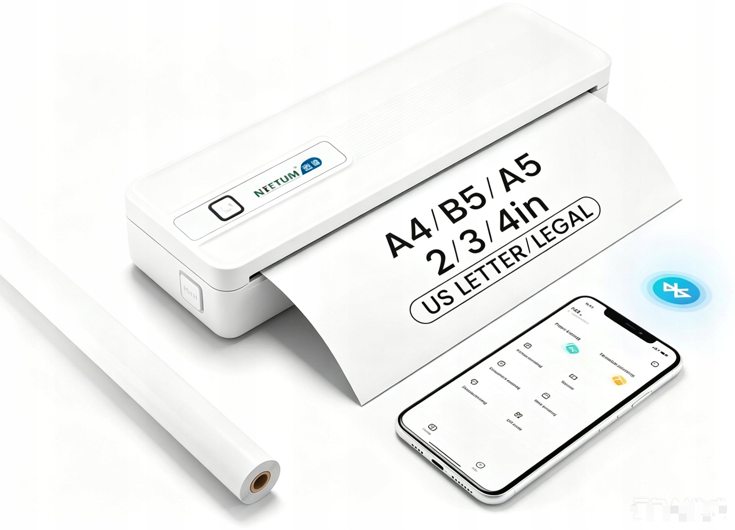 Portable A4 printer without ink, wireless, long-lasting battery