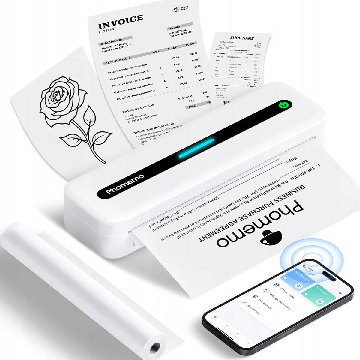 Portable A4 thermal printer without Bluetooth ink Phomemo M832 USB