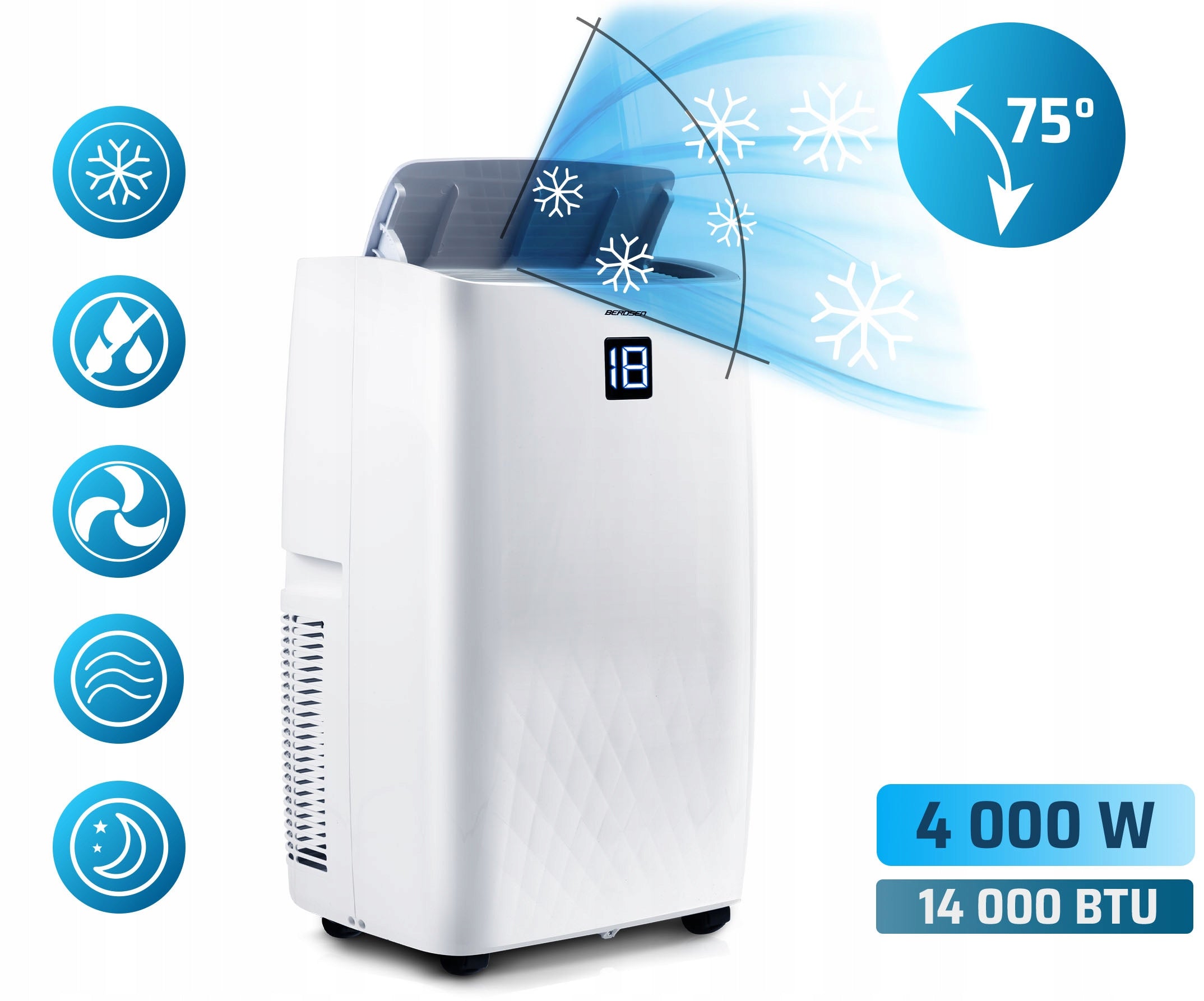 Portable Air Conditioner Quiet with Heating Function 4kW DEHUMIDIFIER 34l/24h WiFi Brand Berdsen