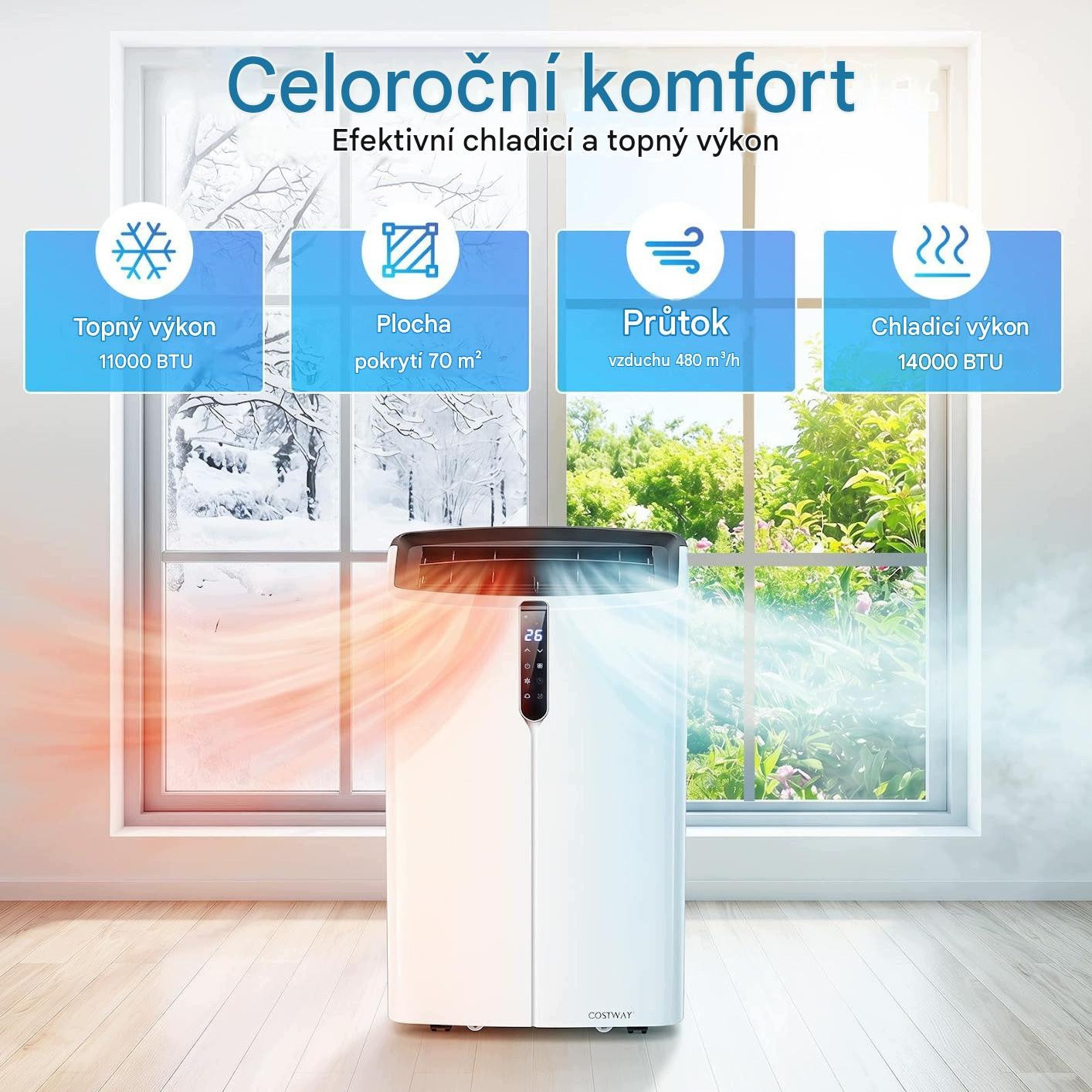 Portable Air Conditioning 5in1 FP11190DE-BK, 14000 BTU, 47 dB, White Brand no brand