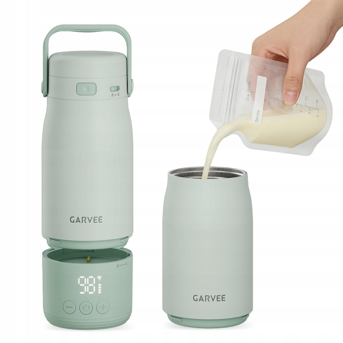 Portable Baby Bottle Warmer 500ml Battery, USB-C, LED, 1C Control, IPX7