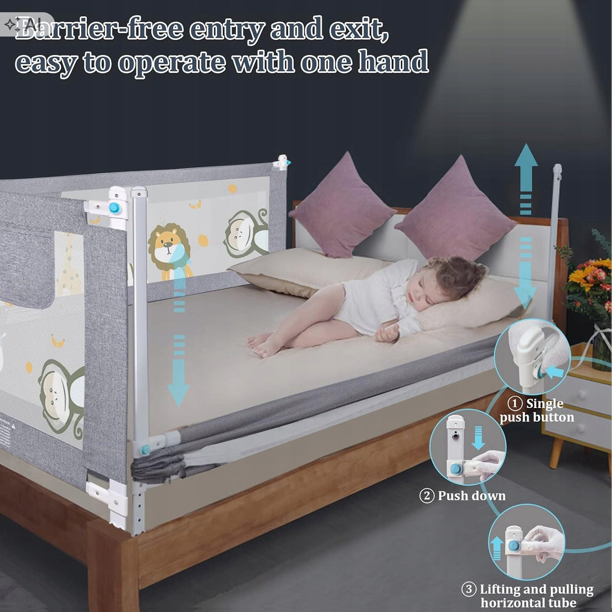 Portable Bed Barrier 200cm Protective Vertical Double Lifting Manufacturer code 200