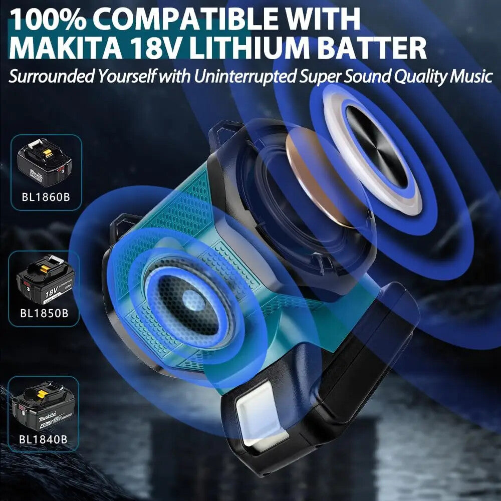 Portable Bluetooth Speaker For Makita 18V Li-ion Battery With USB Type-C Manufacturer code YX-YX007-MT-Blue