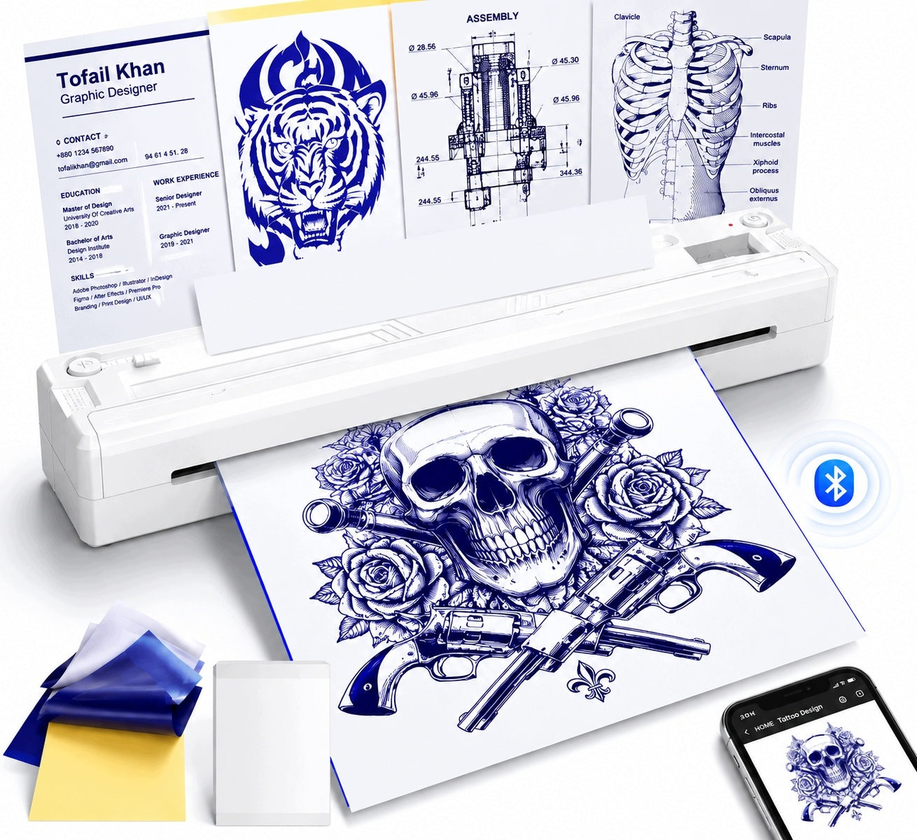 Portable Bluetooth Wireless Printer for A4 Size Tattoo Templates