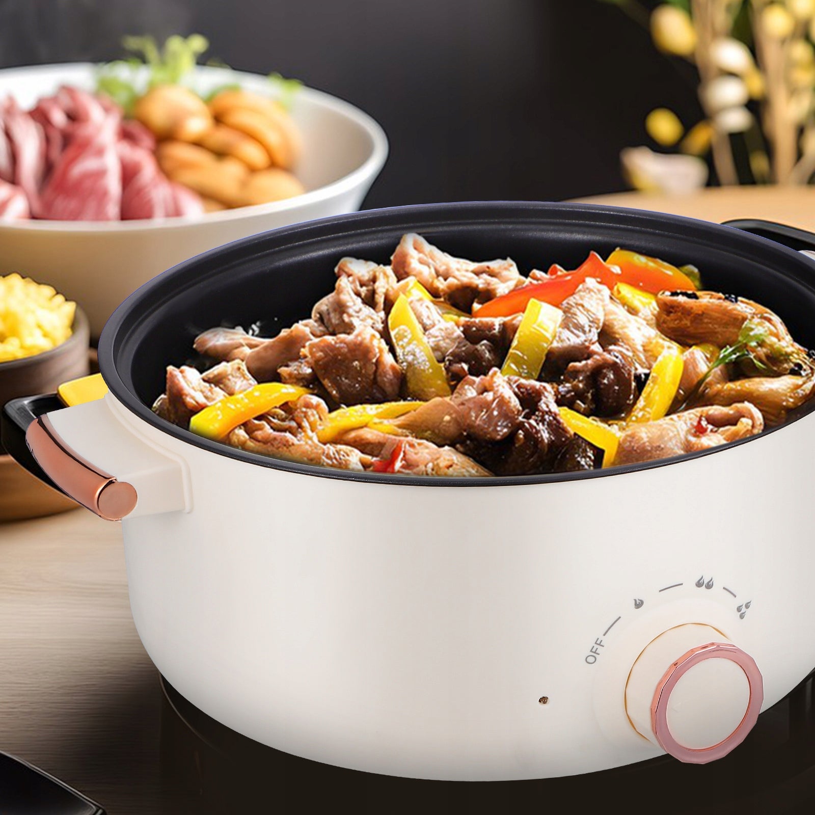 Portable Electric Hot Pot Multi-Function Pot Non-Stick Heating Pot 4L Dominant color beige/brown
