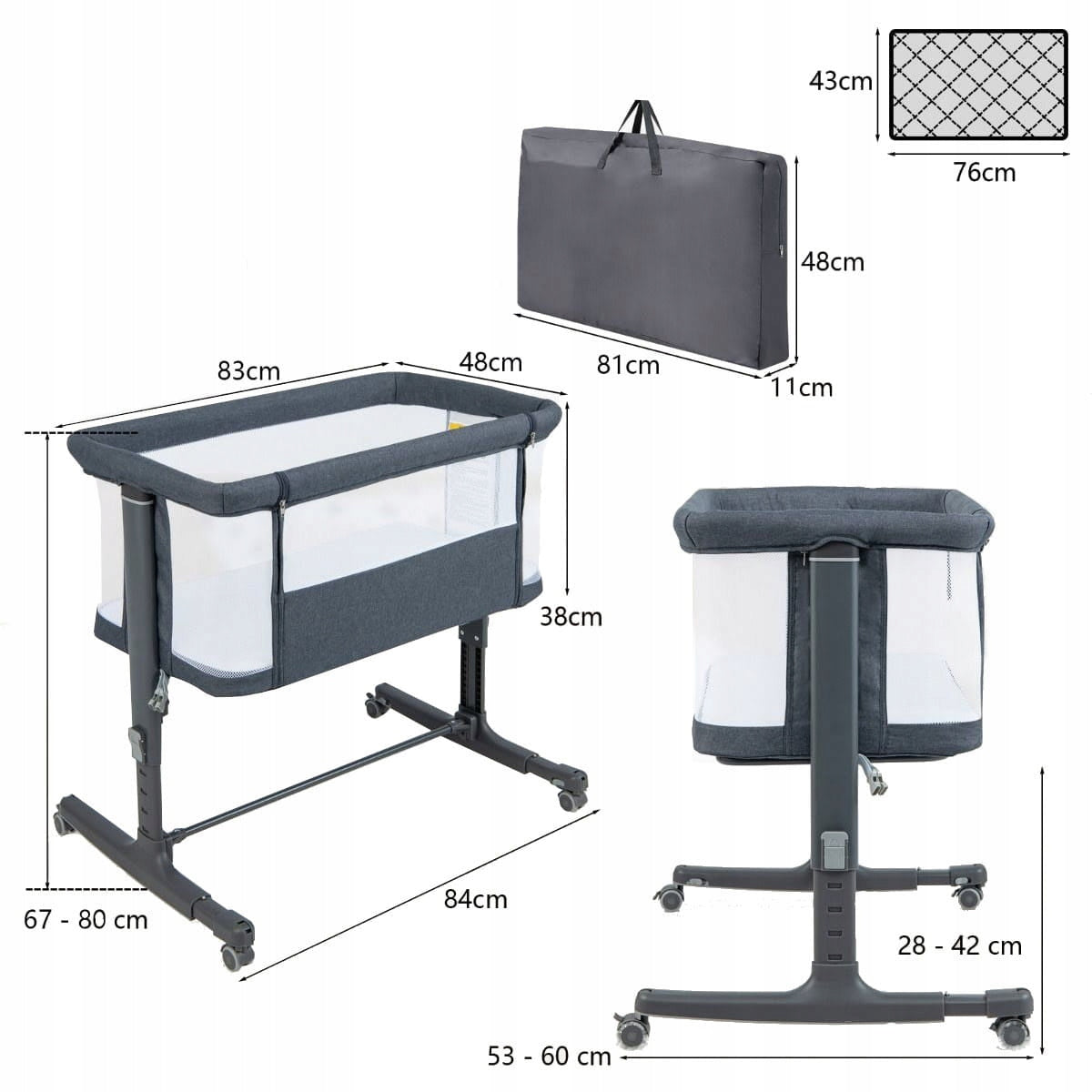 Portable Folding Baby Cot 2in1 84 x 53cm Manufacturer code BC10258GR