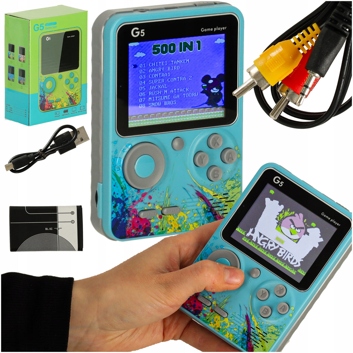 Portable Game Console Mini Electronic Retro 500 Games Blue Kik