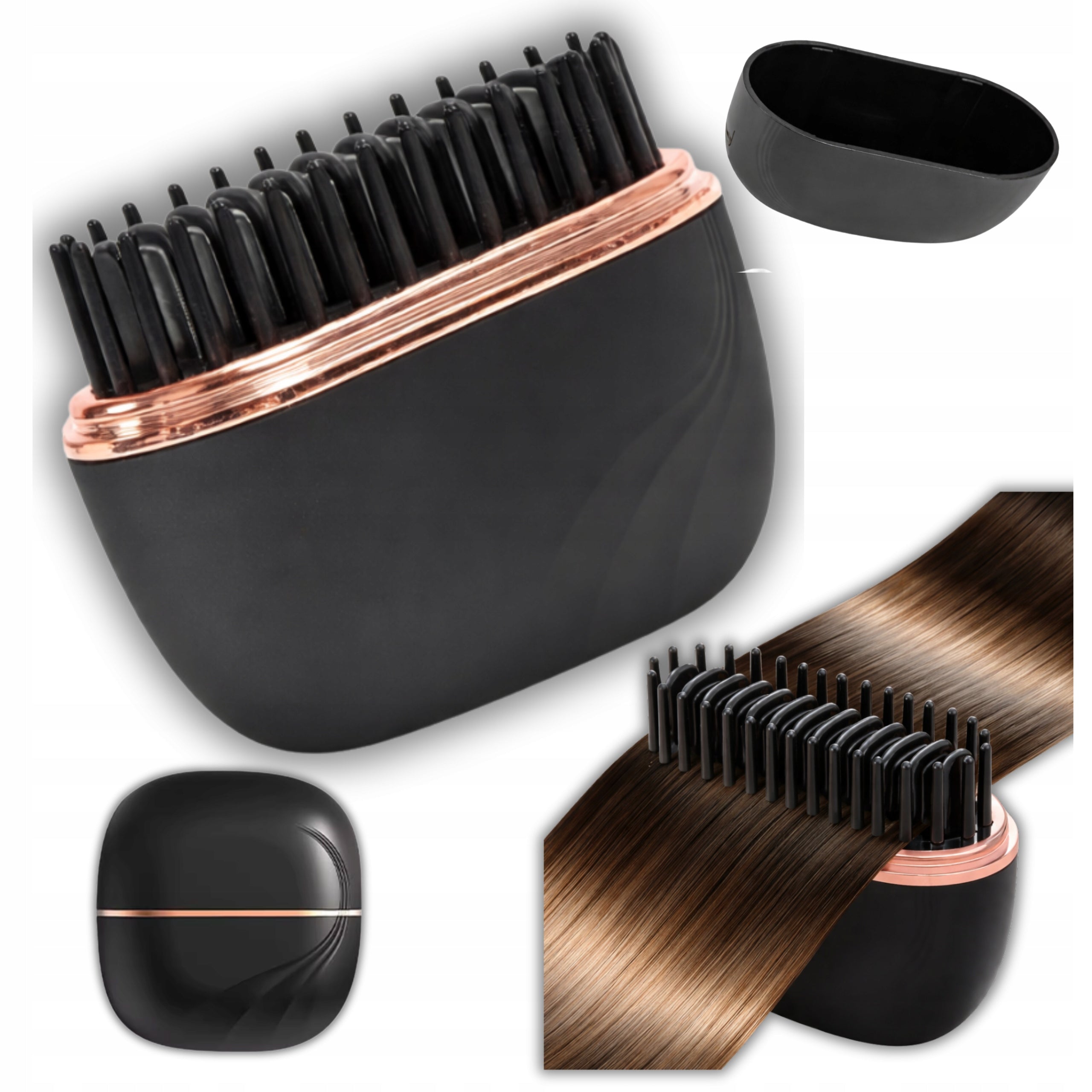 Portable Mini Hair Straightening Brush USB Black Wireless