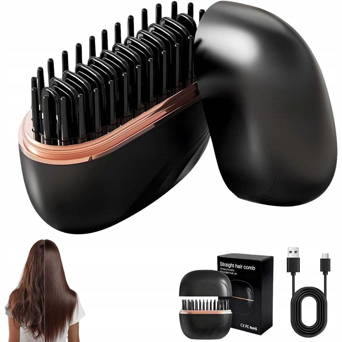 Portable Mini Wireless Straightening Brush 25W Packaging status original