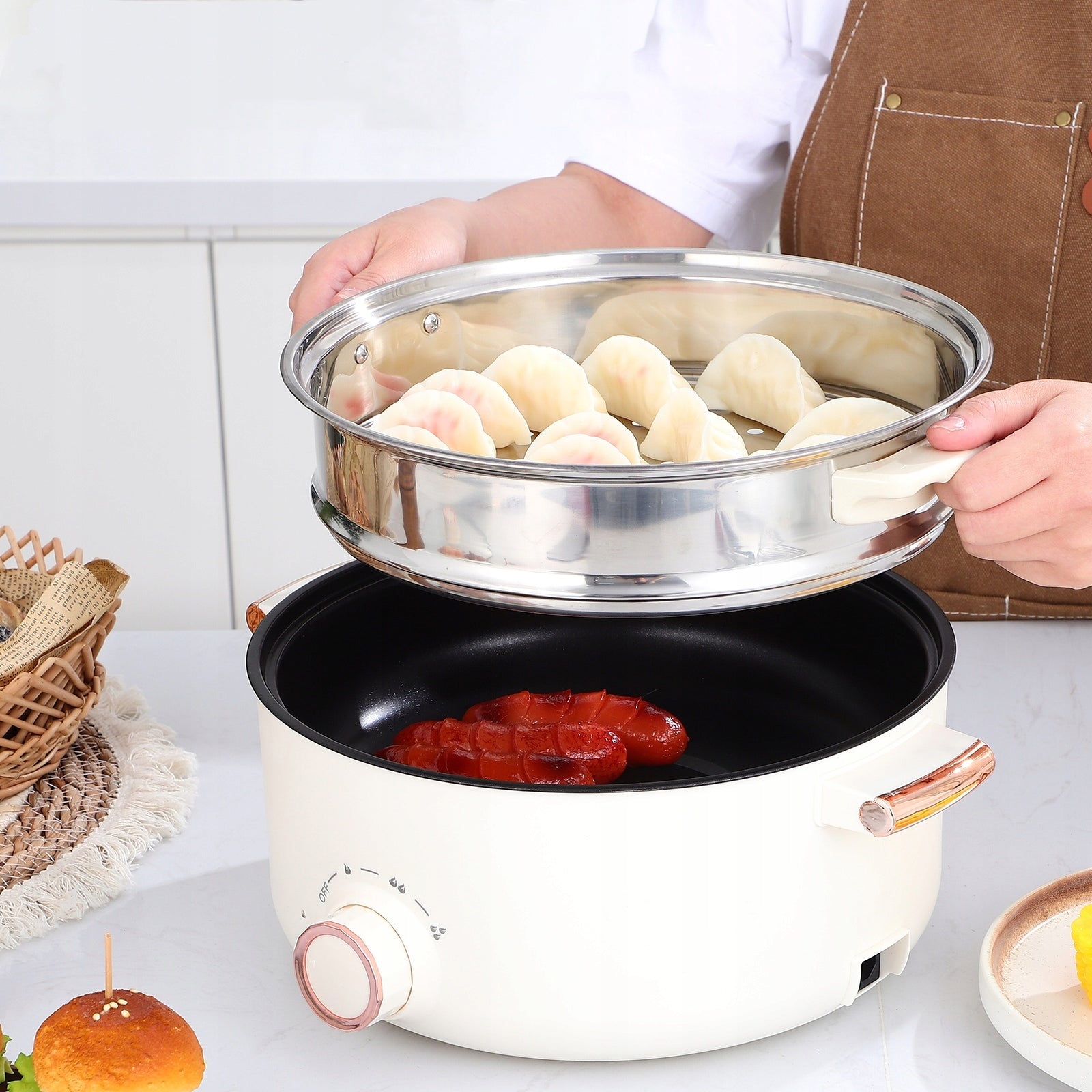 Portable Multi-Function Electric Hot Pot 28cm Non-Stick Pot + Steel Basket Manufacturer code 9055570
