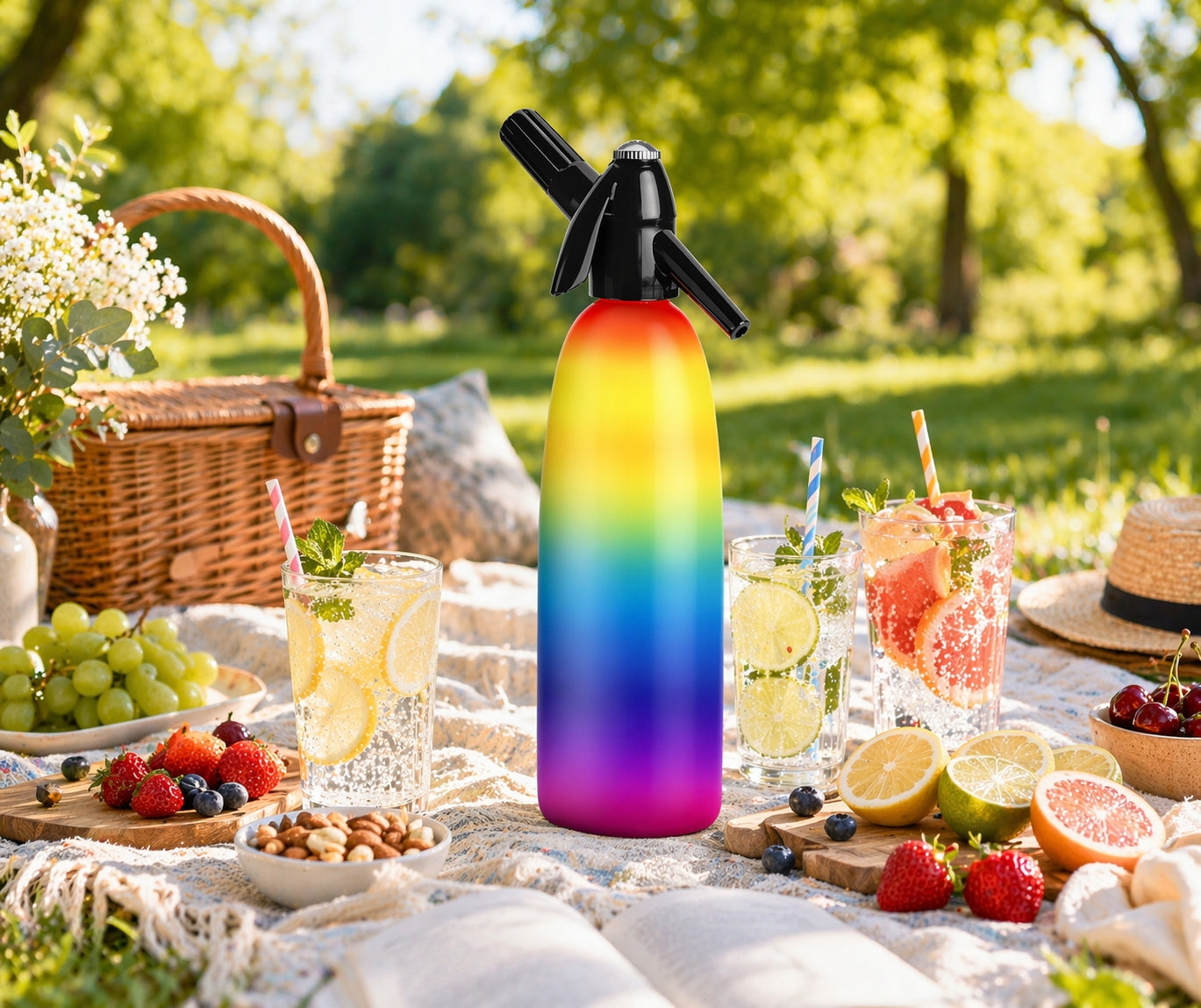 Portable QUICK SODA MAKER siphon saturator for sparkling water 1L RAINBOW ART Dominant color multicolor