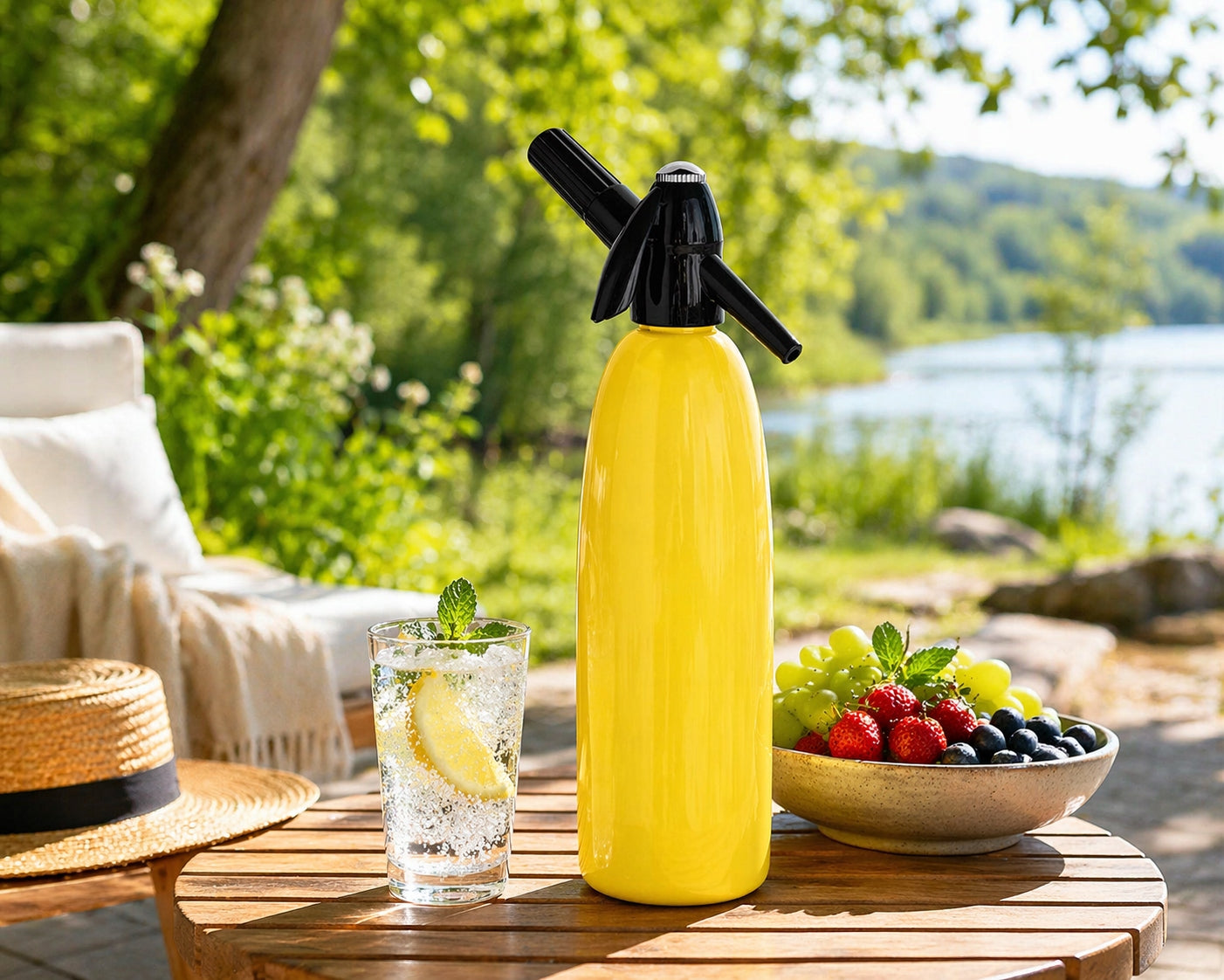 Portable QUICK SODA MAKER siphon saturator for sparkling water 1L yellow ART Packaging status original