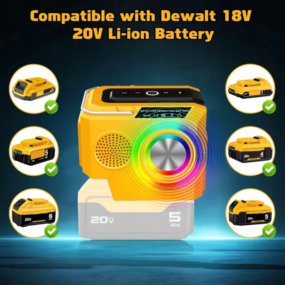 Portable Speaker Bluetooth Player Loudspeaker For Dewalt 18V 20V Battery Manufacturer code ZD-YX-DW