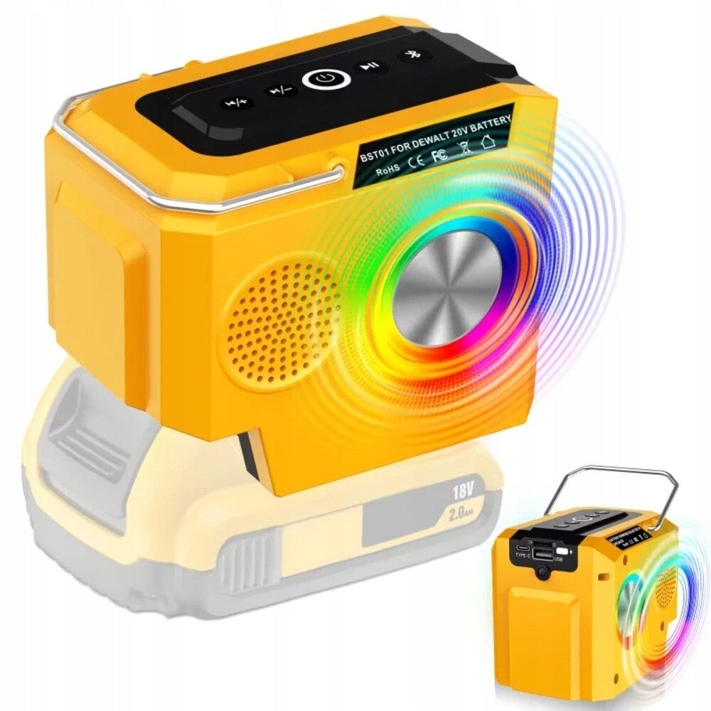 Portable Speaker Bluetooth Player Loudspeaker For Dewalt 18V 20V Battery