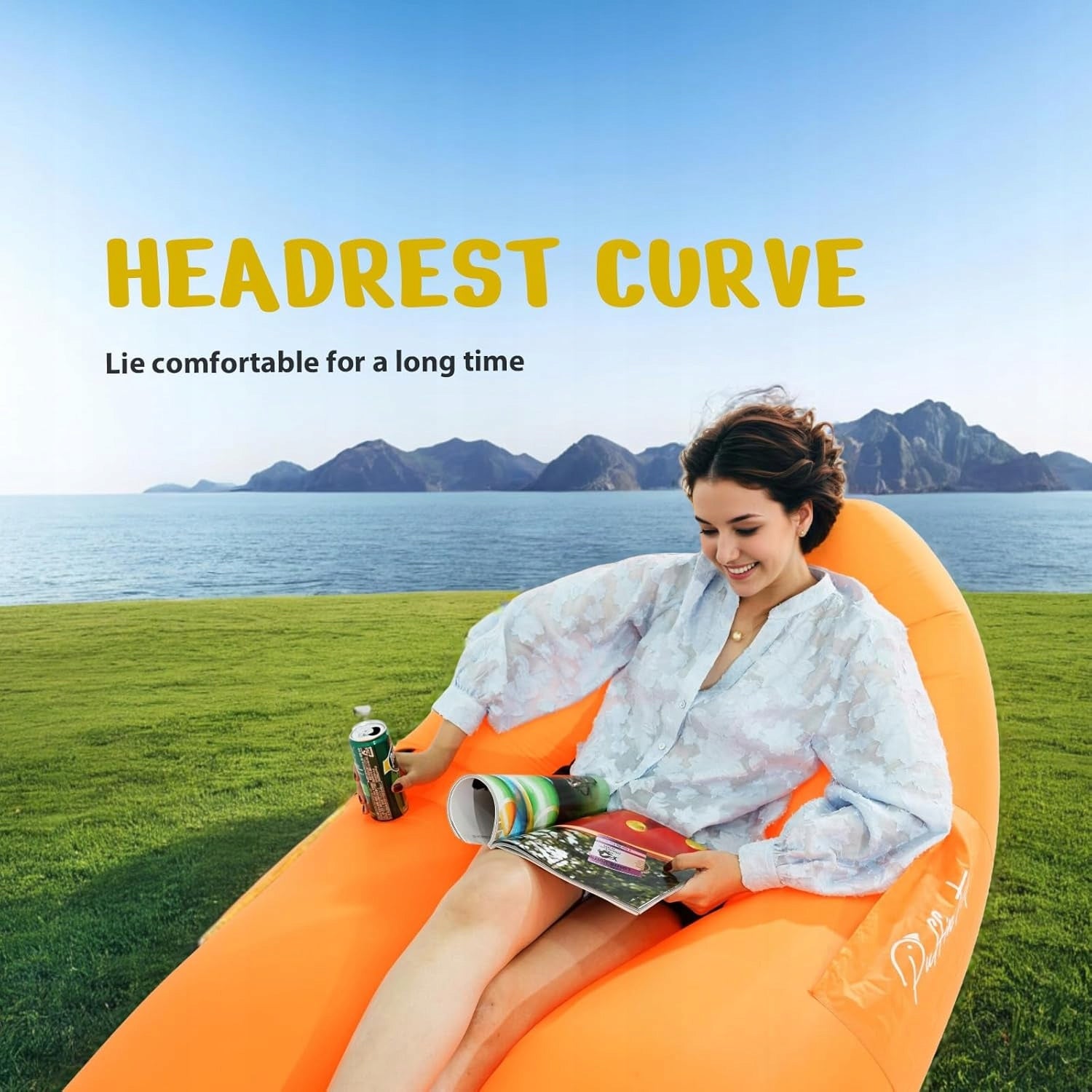 Portable Sun Lounger Inflatable Air Couch Ergonomic Blue Length (longer side) 218 cm