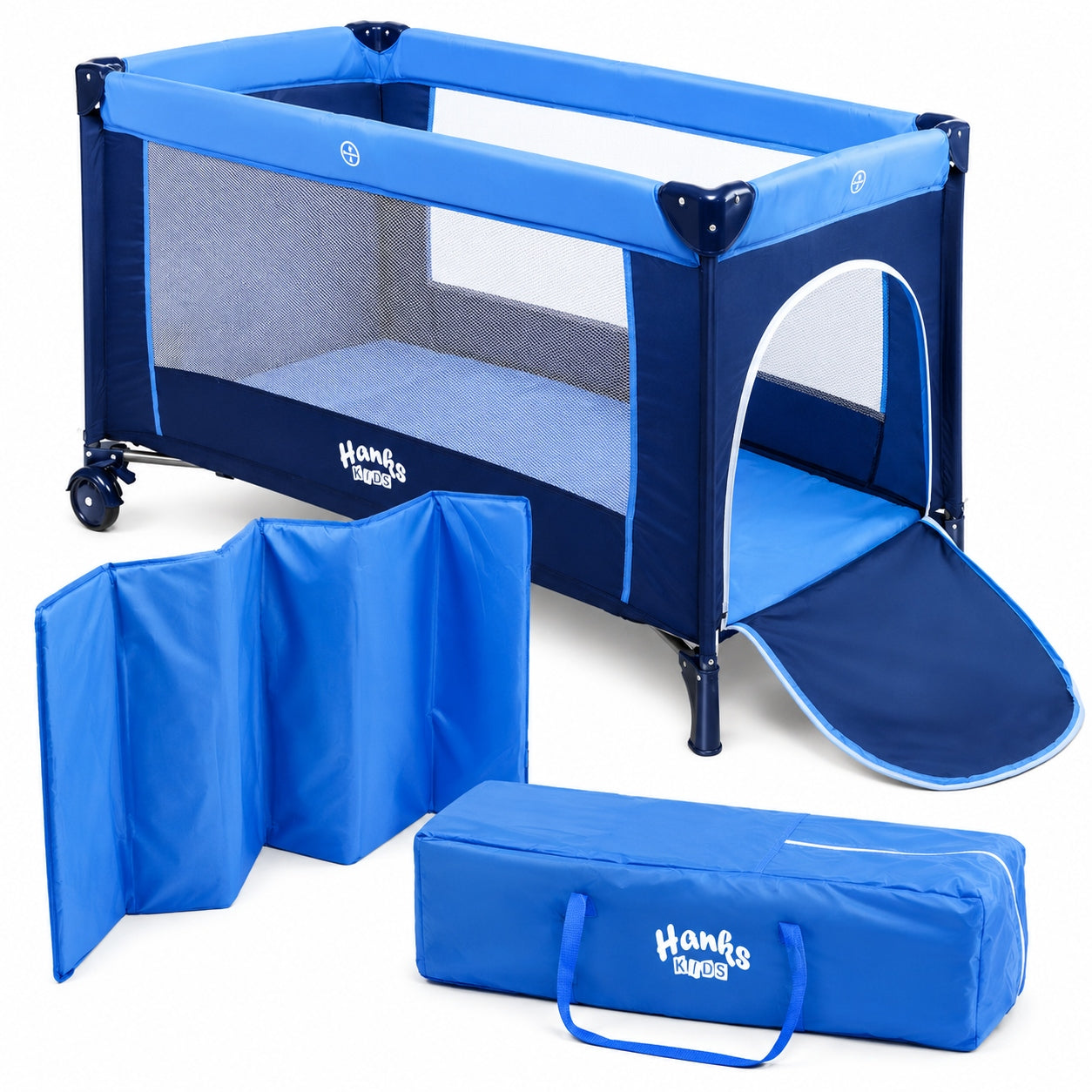 Portable Travel Cot Folding Travel Playpen Akcesoria blue