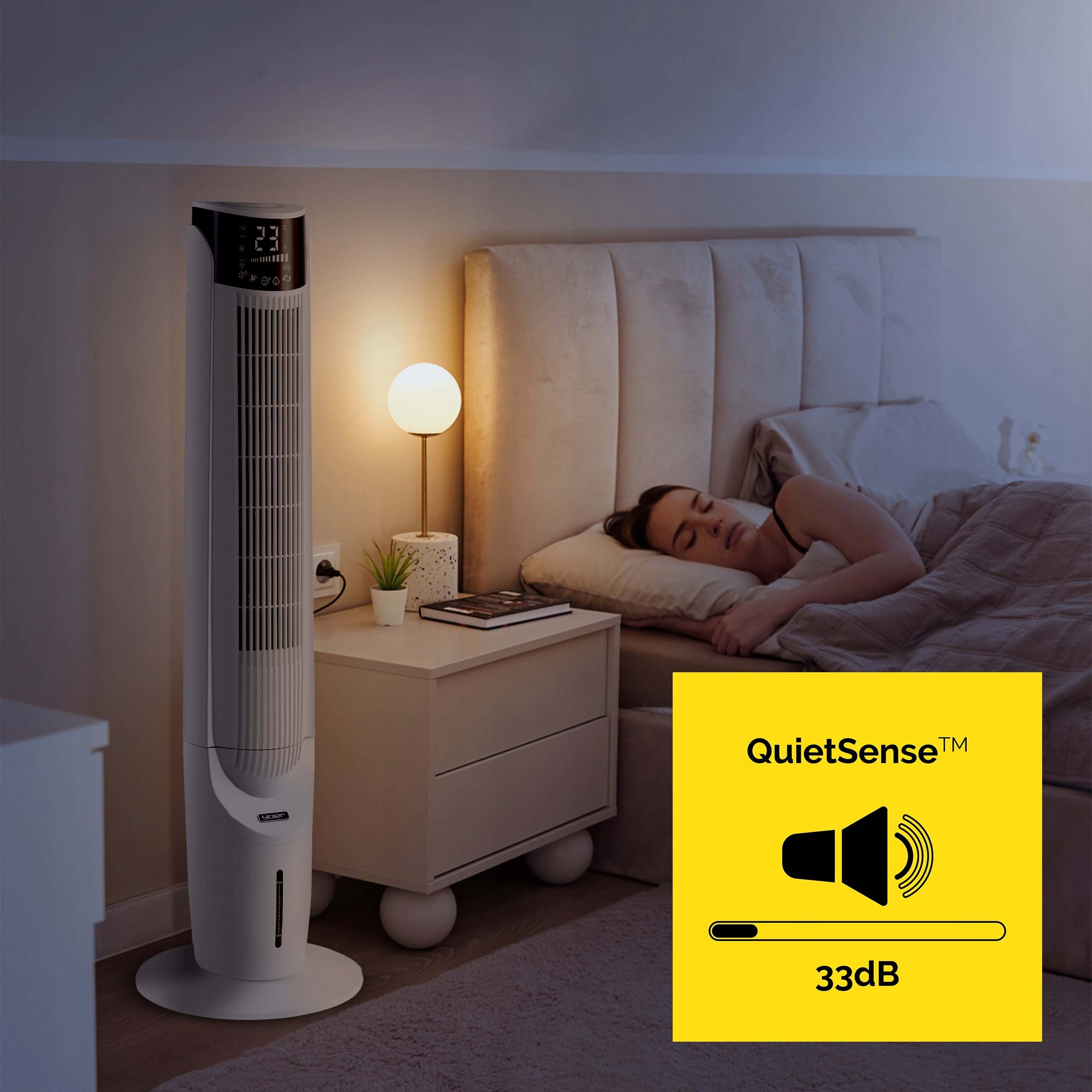 Portable Water Heater Column Fan Quiet 33dB Yoer 6in1 ION AROMA Model Cascado