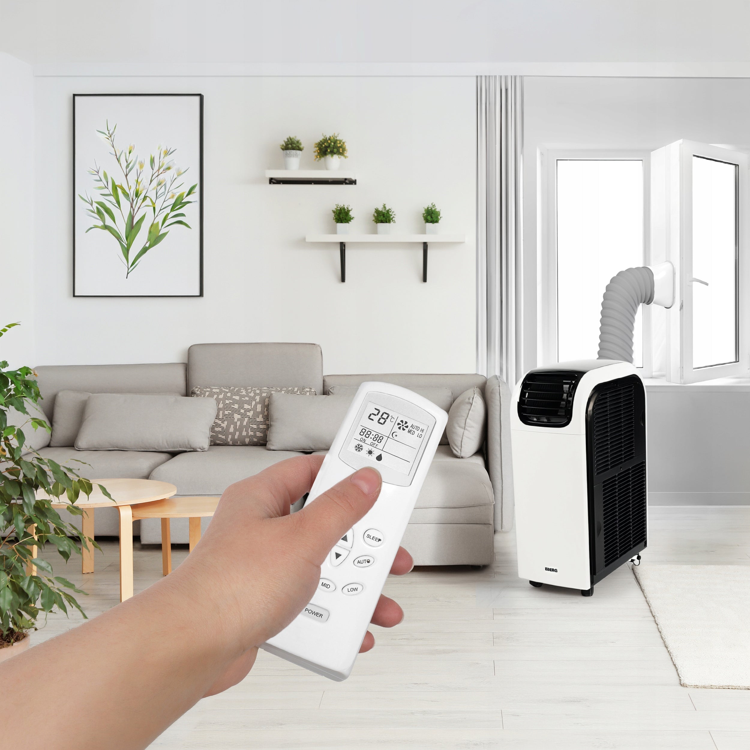 Portable air conditioner 4in1 EBERG QUBO 4kW Dehumidifies 70l/24h+WiFi +Heat pump Control manual with the remote control