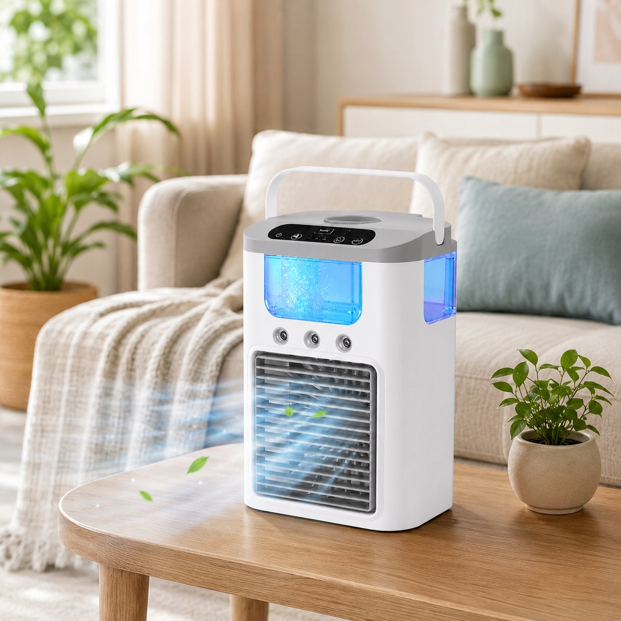 Portable air conditioner,600 ml,Rechargeable ,3 speeds, 60°Oscillation Dominant color white