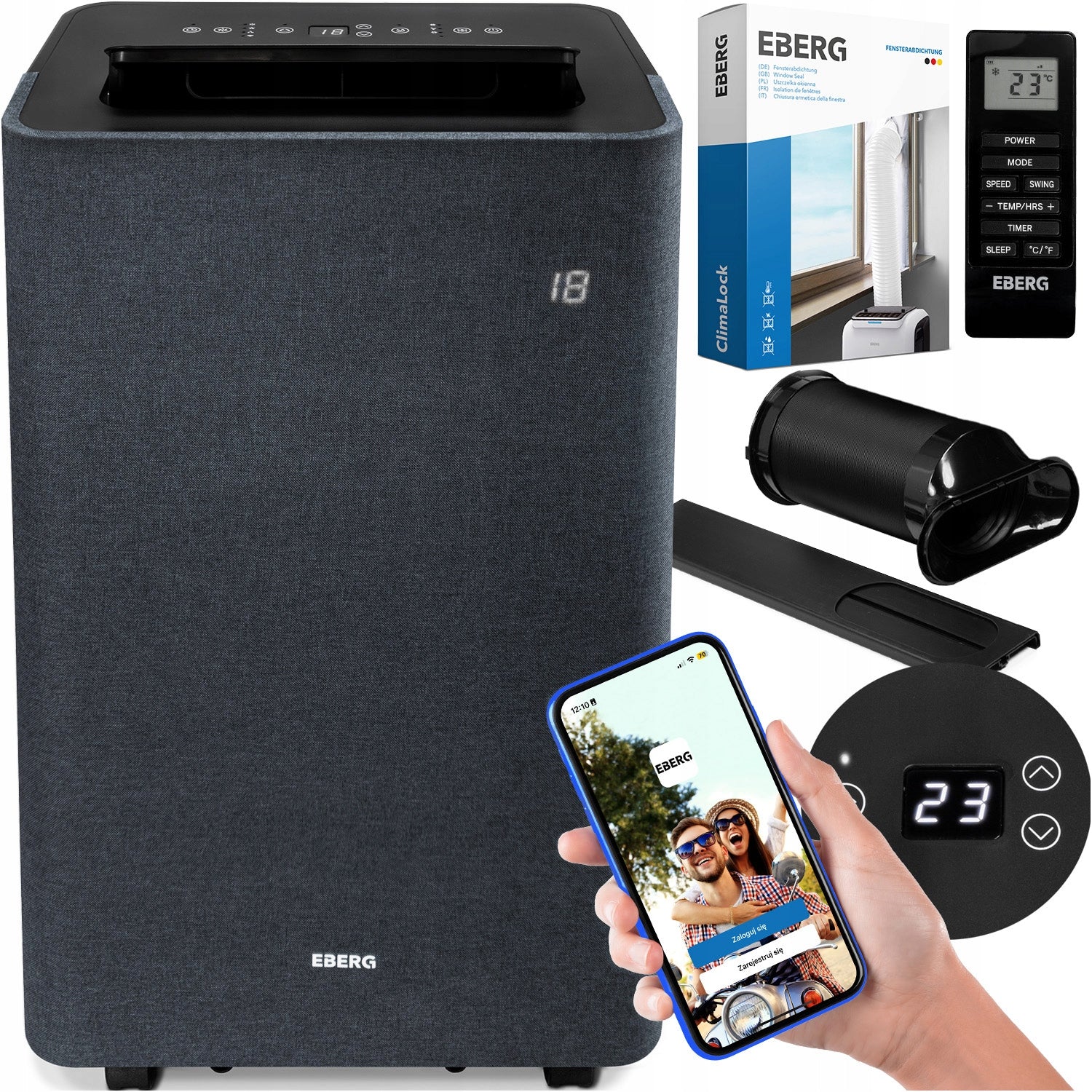 Portable air conditioner EBERG TEXO 3,5kW +WiFi +ClimaLock quiet powerful 2xLED