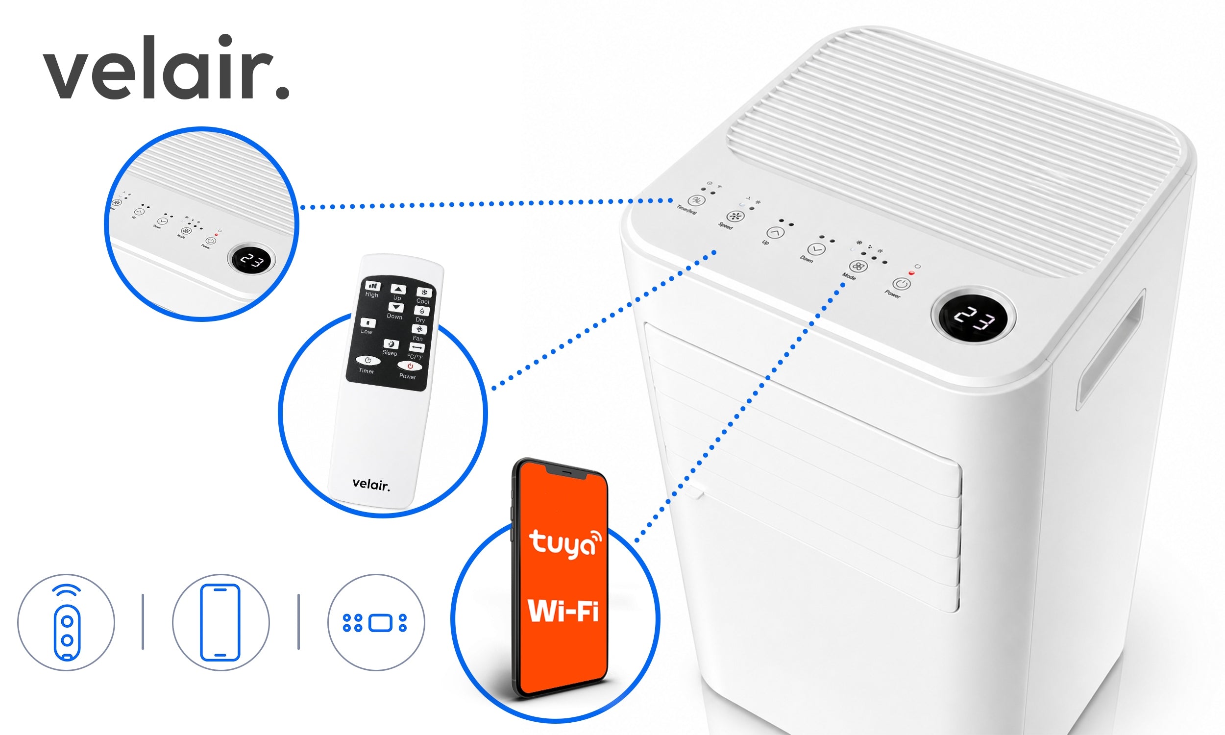 Portable air conditioner VELAIR OPTI 2,6KW Dehumidifier WiFi 24L/24H Manufacturer code VELAIR OPTI 2610Q
