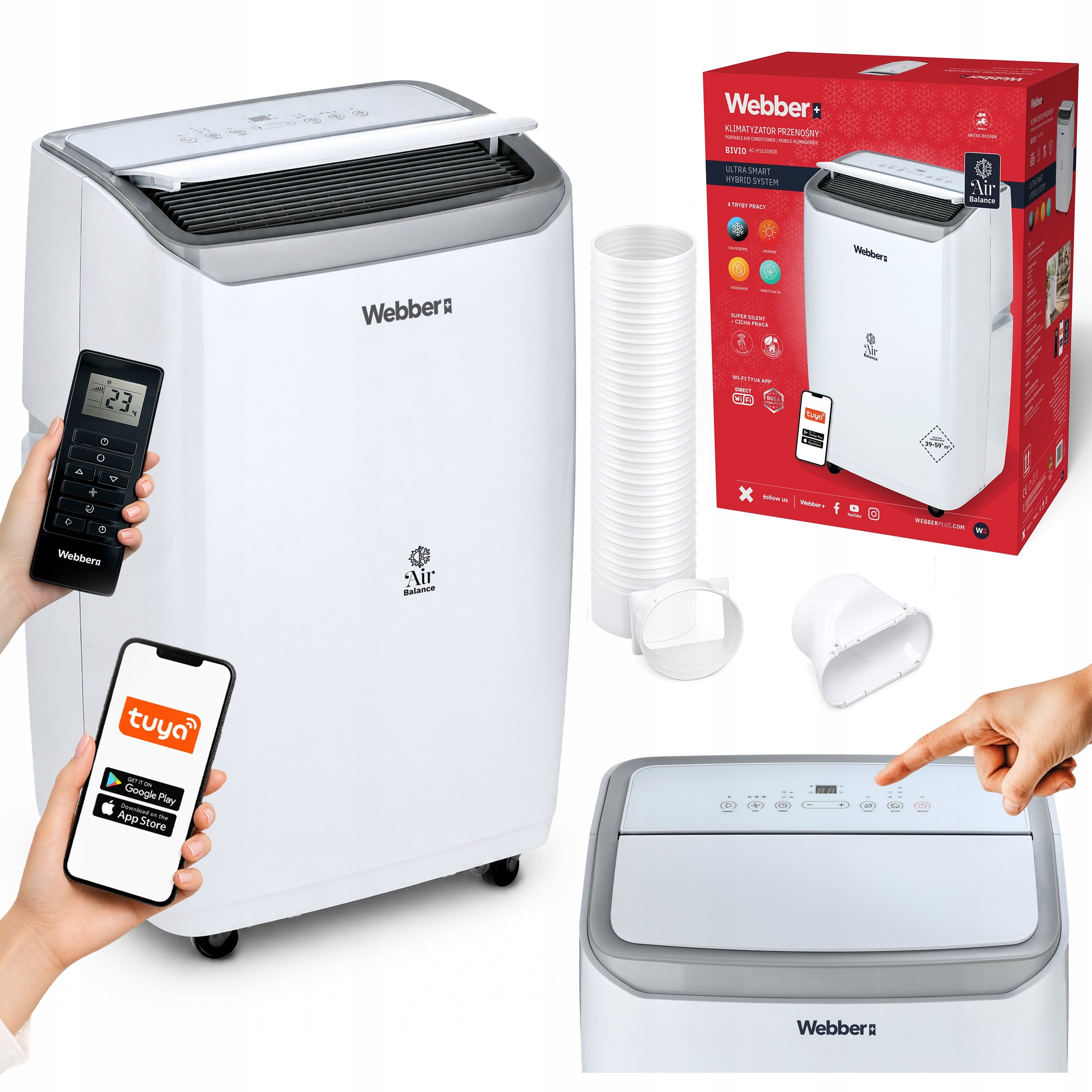 Portable air conditioner Webber 4,7kW 4in1 WiFi heating dehumidifier up to 59m2