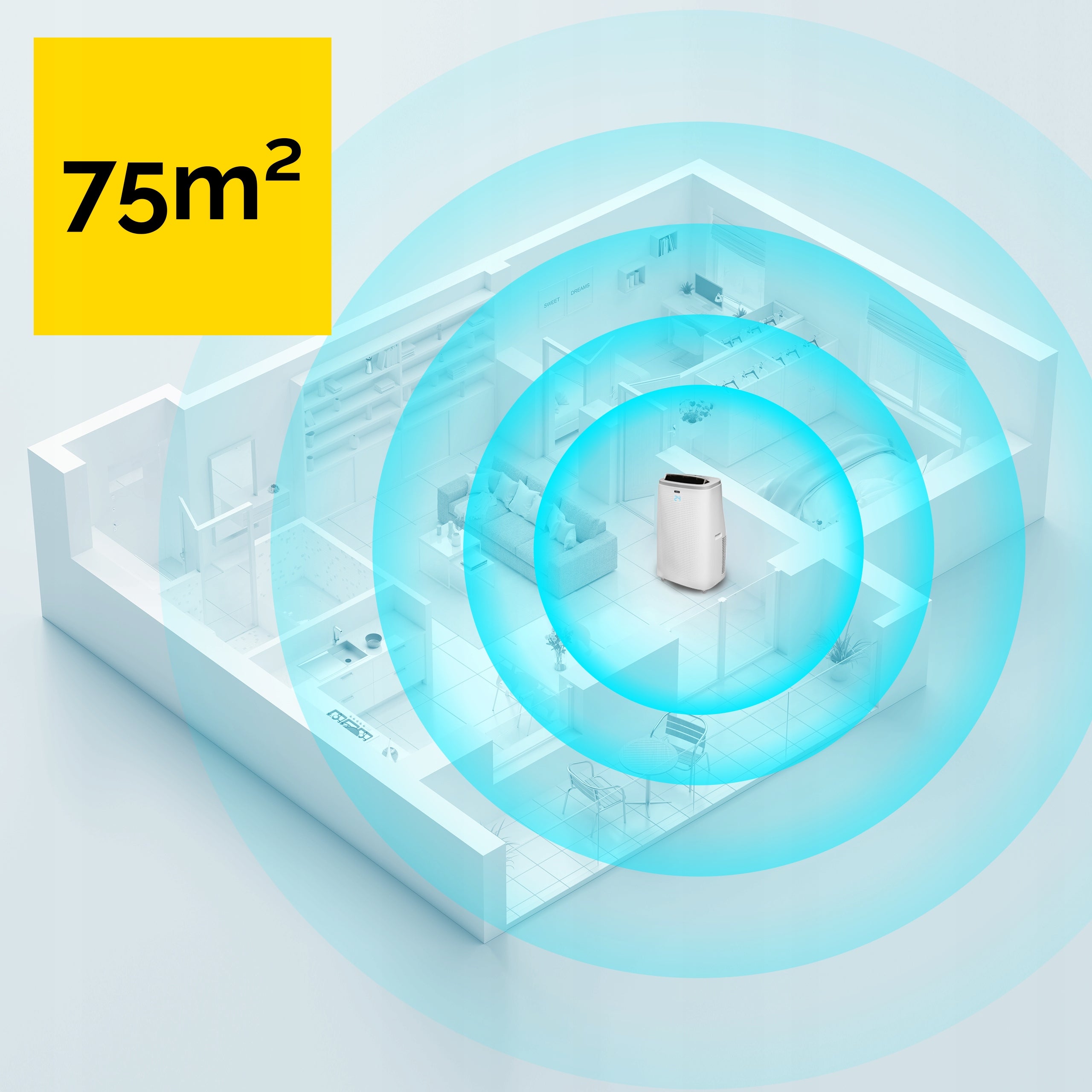 Portable air conditioner Yoer Quiet 4,7kW 75m2 WiFi Dehumidifier 80L Heating function Model Arctico Pro
