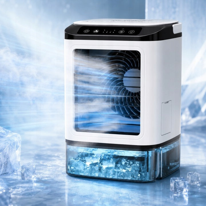 Portable air conditioner fan, 3-speed, with mist function and ice tray