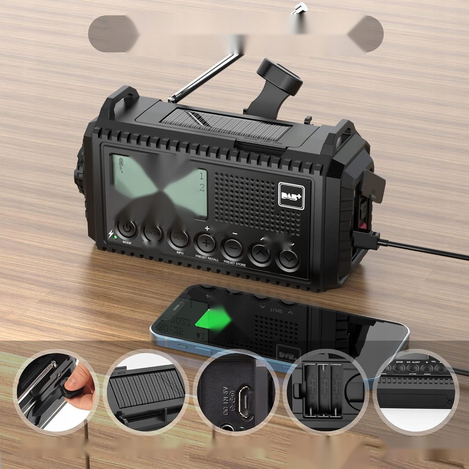 Portable radio 5000mah emergency crank with alarm clock flashlight Manufacturer code 5908107475538