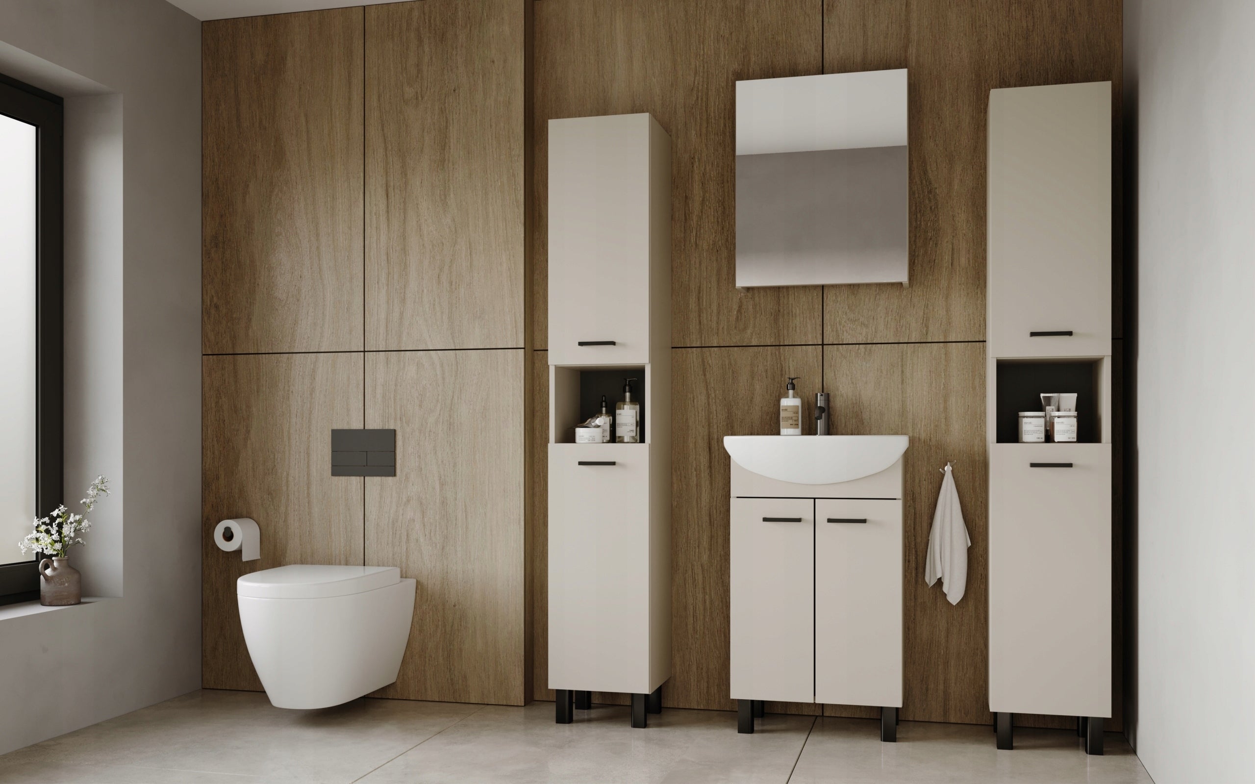Post for Bathroom Bookcase 30 x 174 x 30 cm Standing Cashmere Beige Matte Shelves Manufacturer code 174 x 30 cm Stojący Kaszmir Beż Matowy Półki