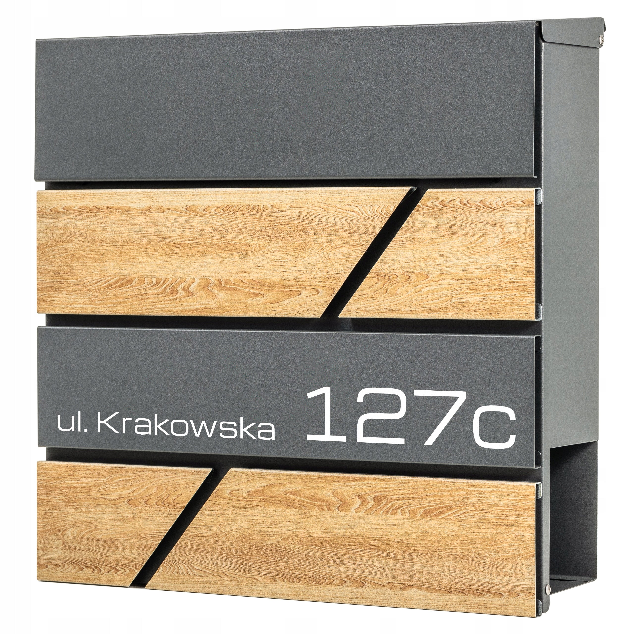 Postal Letterbox with Address Inscription House Number IMITATION WOOD