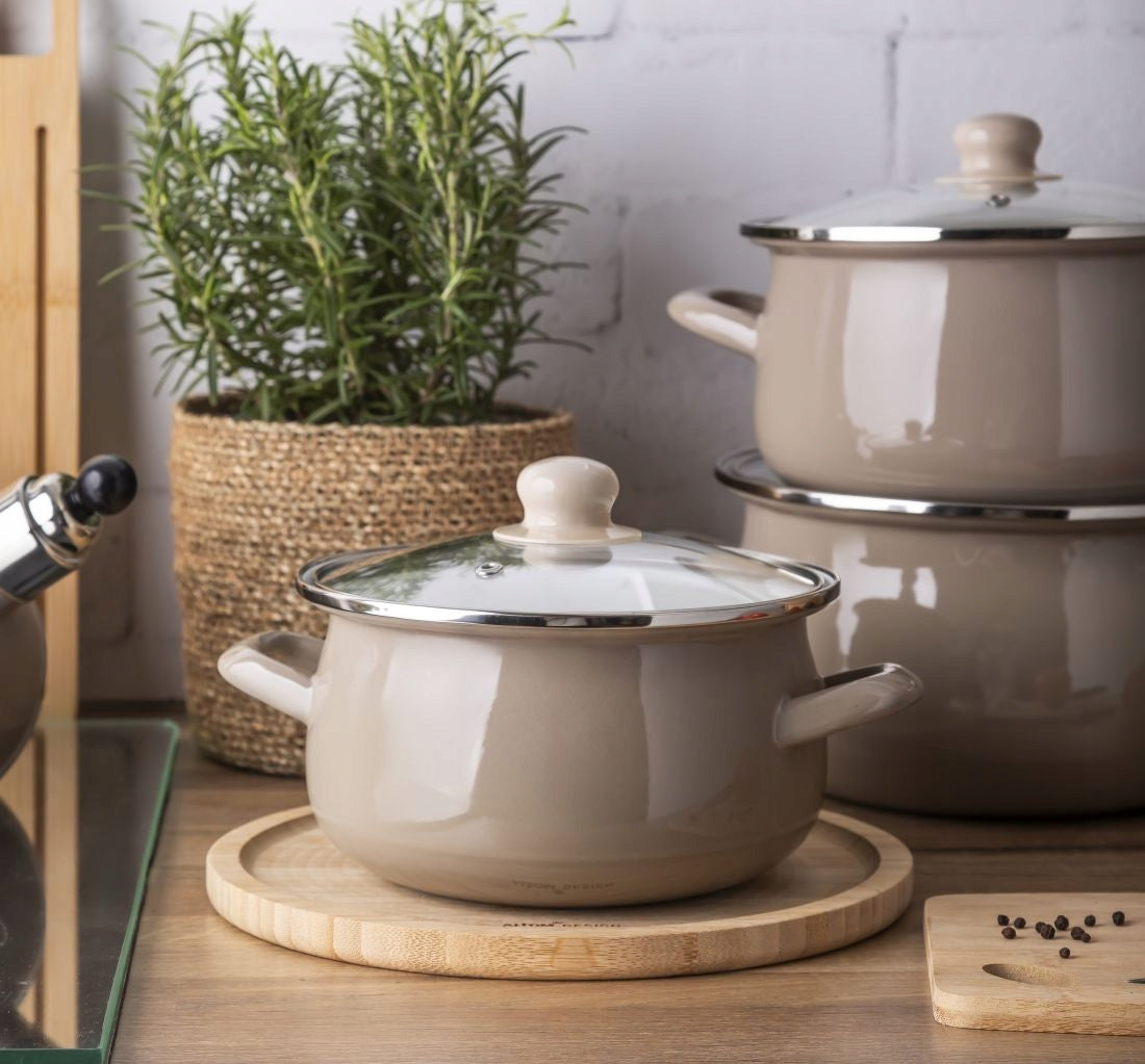 Pot 1,3 l Enamel pot induction gas with lid Altom Design taupe Manufacturer code 02050021344
